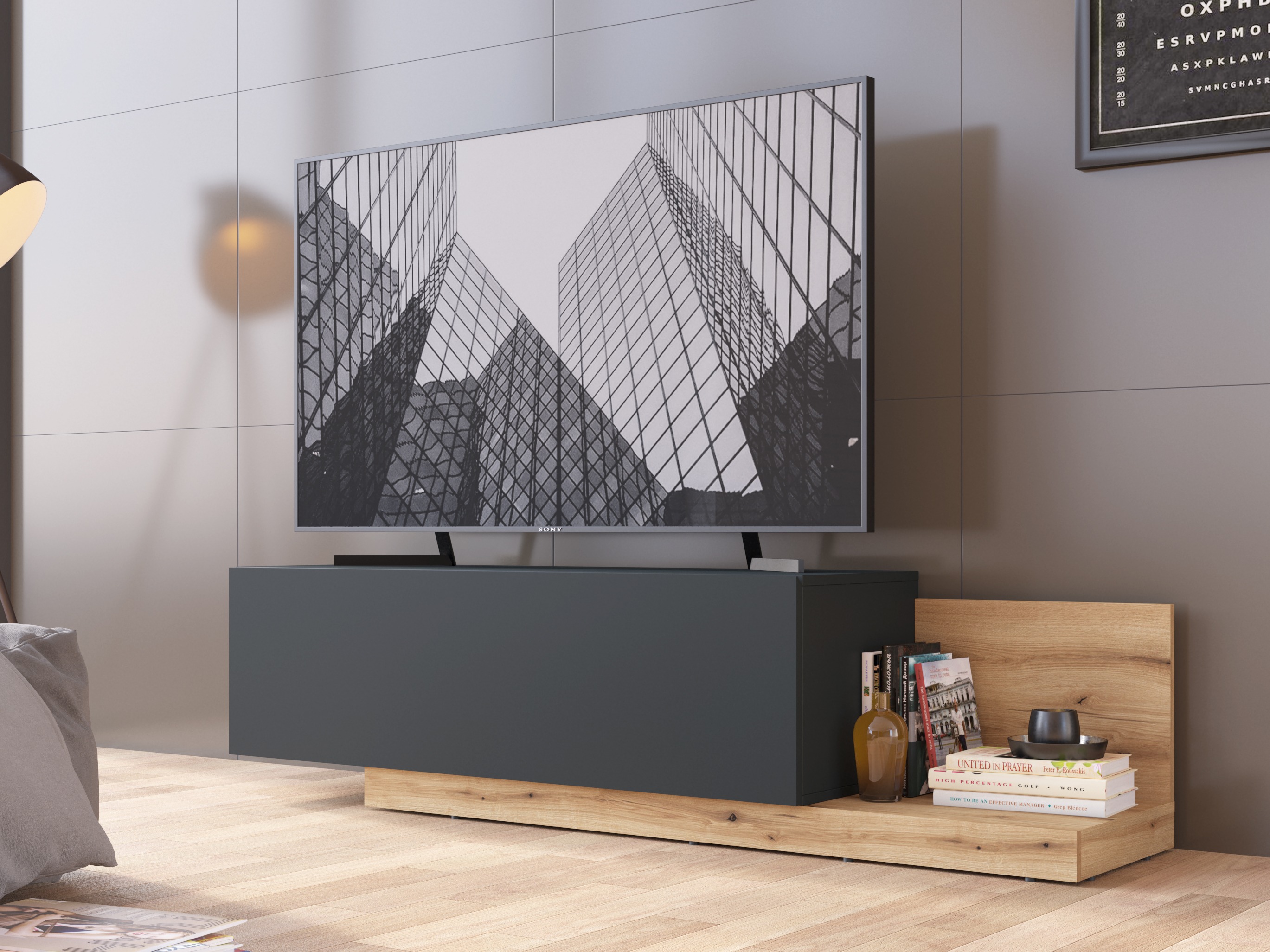 TV komoda Ontario 244 (Sivo + Hrast)