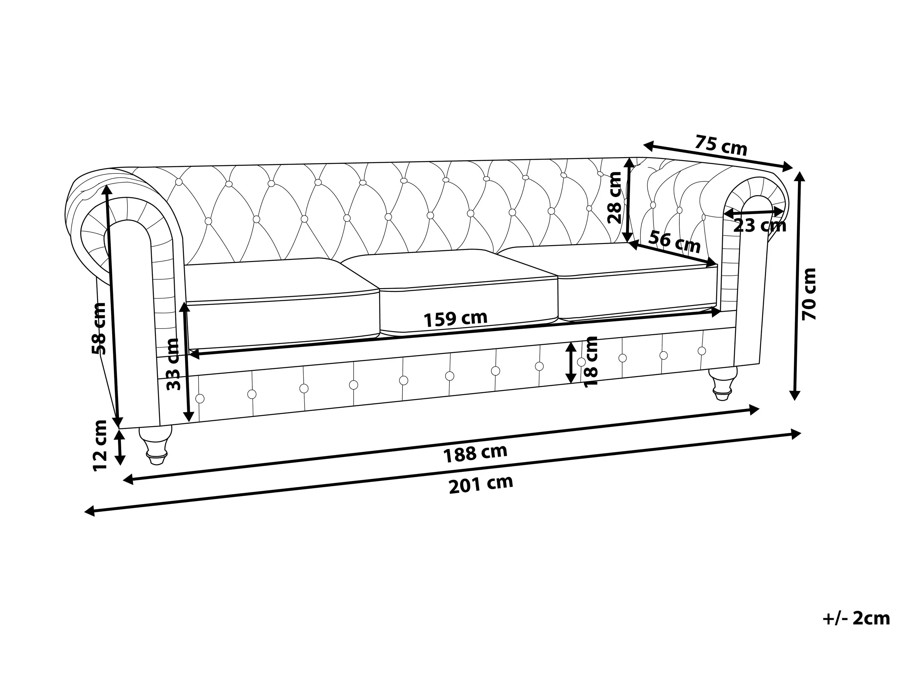 Česterfild sofa Cirdoro 100 (Sivo)