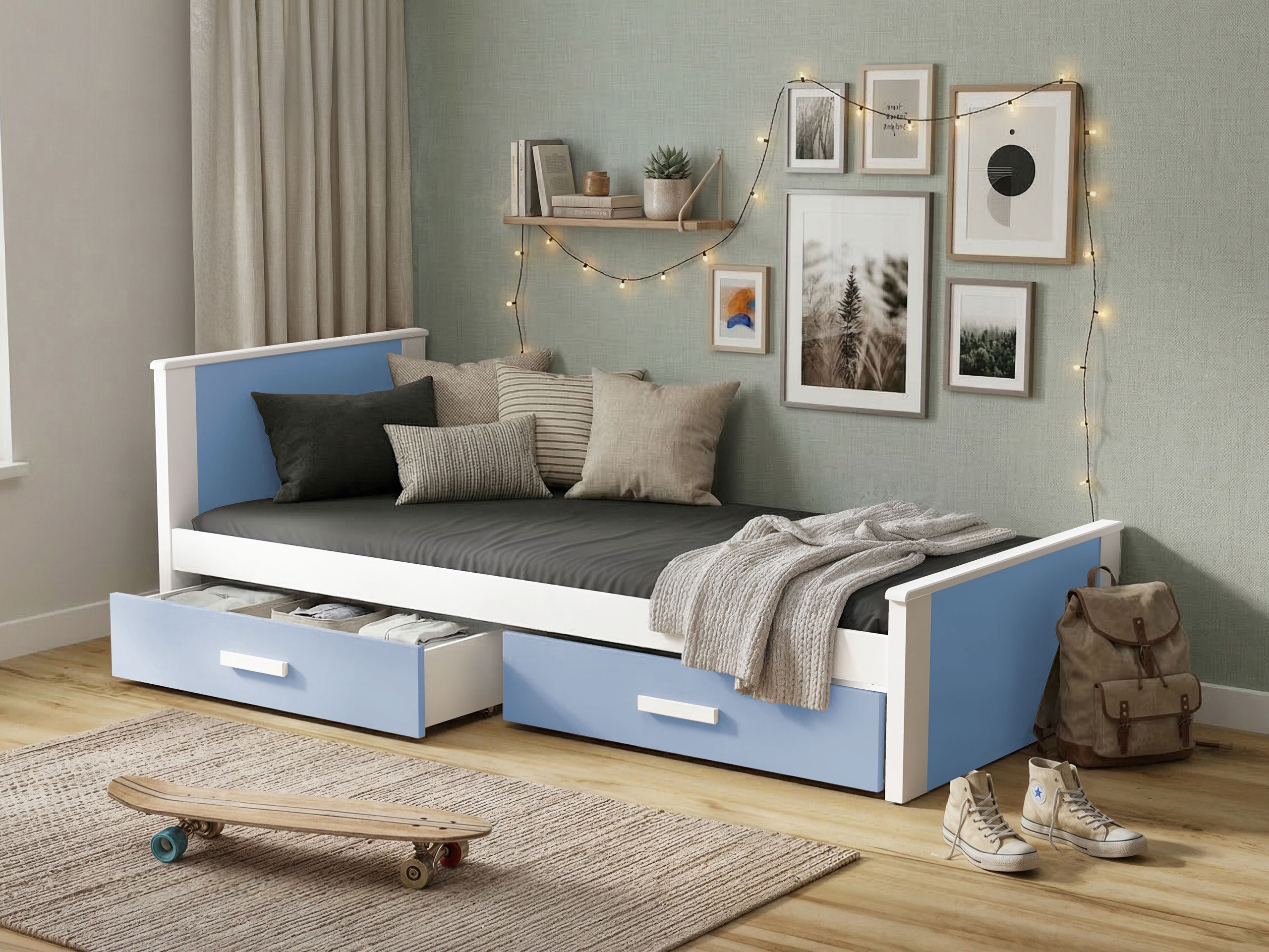 Krevet Henderson 116 (Belo + Plava)