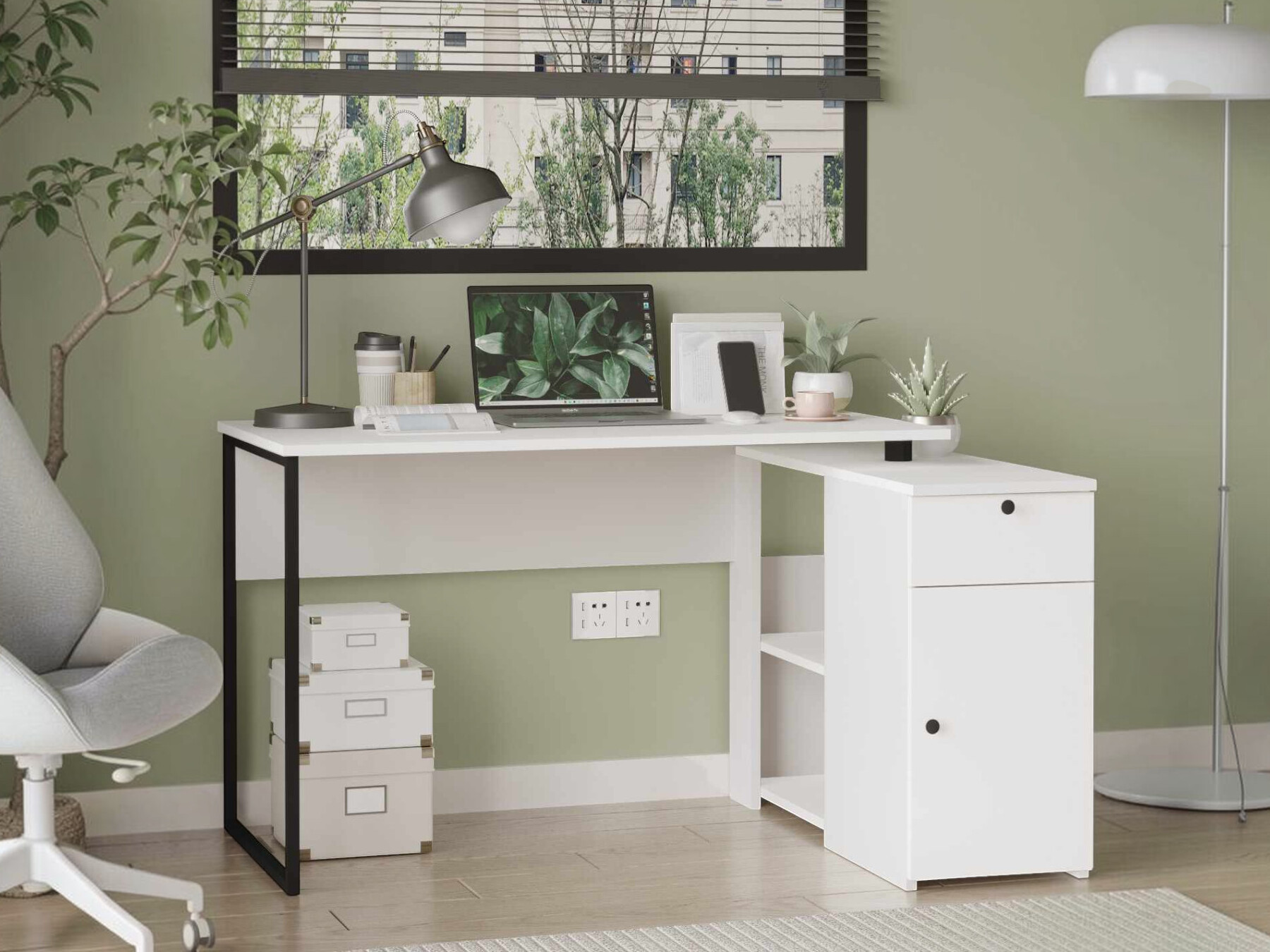 Ugaoni kancelarijski sto Kailua 2839 (Belo)