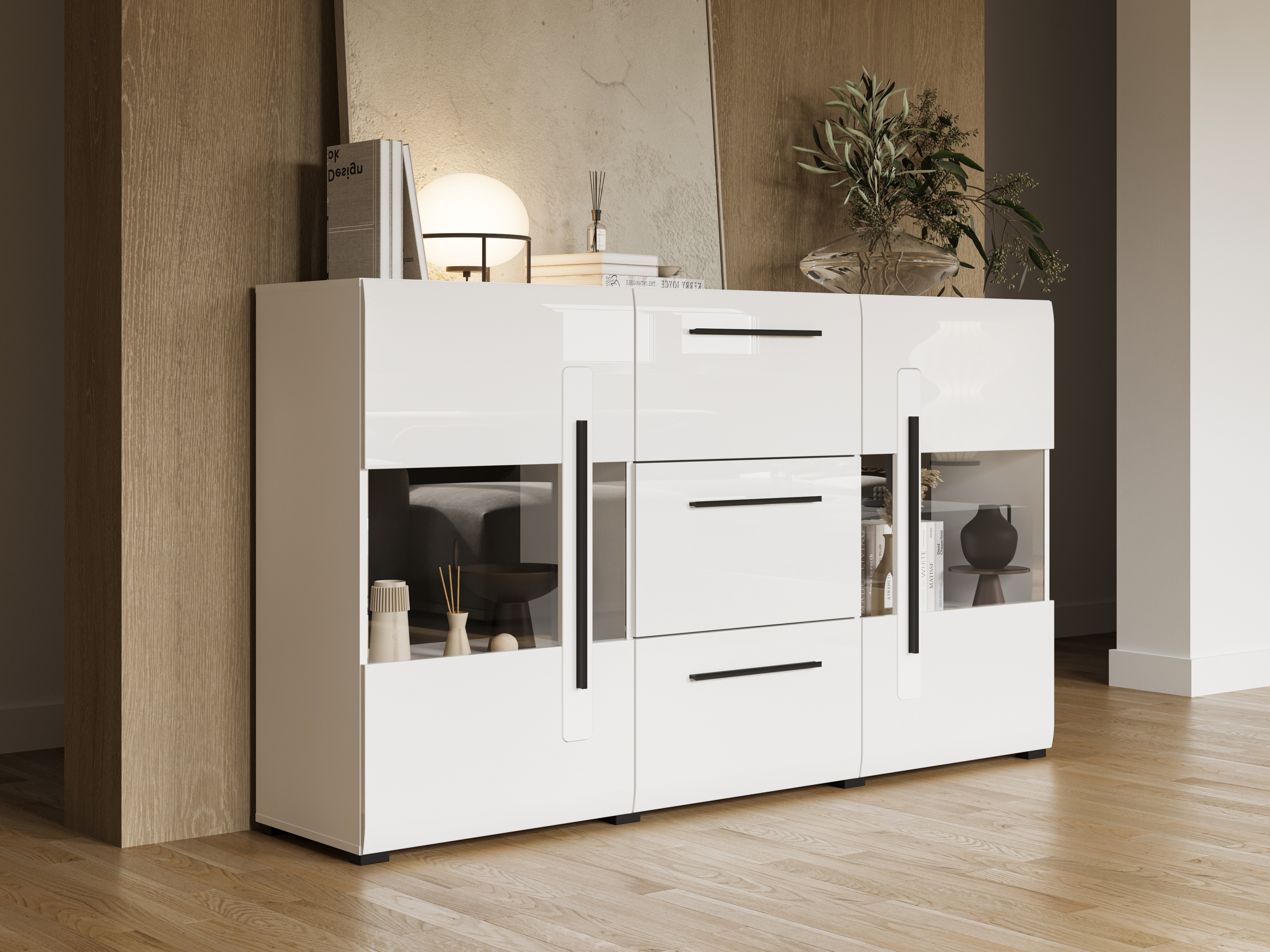 Komoda Ophsalu 106 (Belo + Sjajno belo)