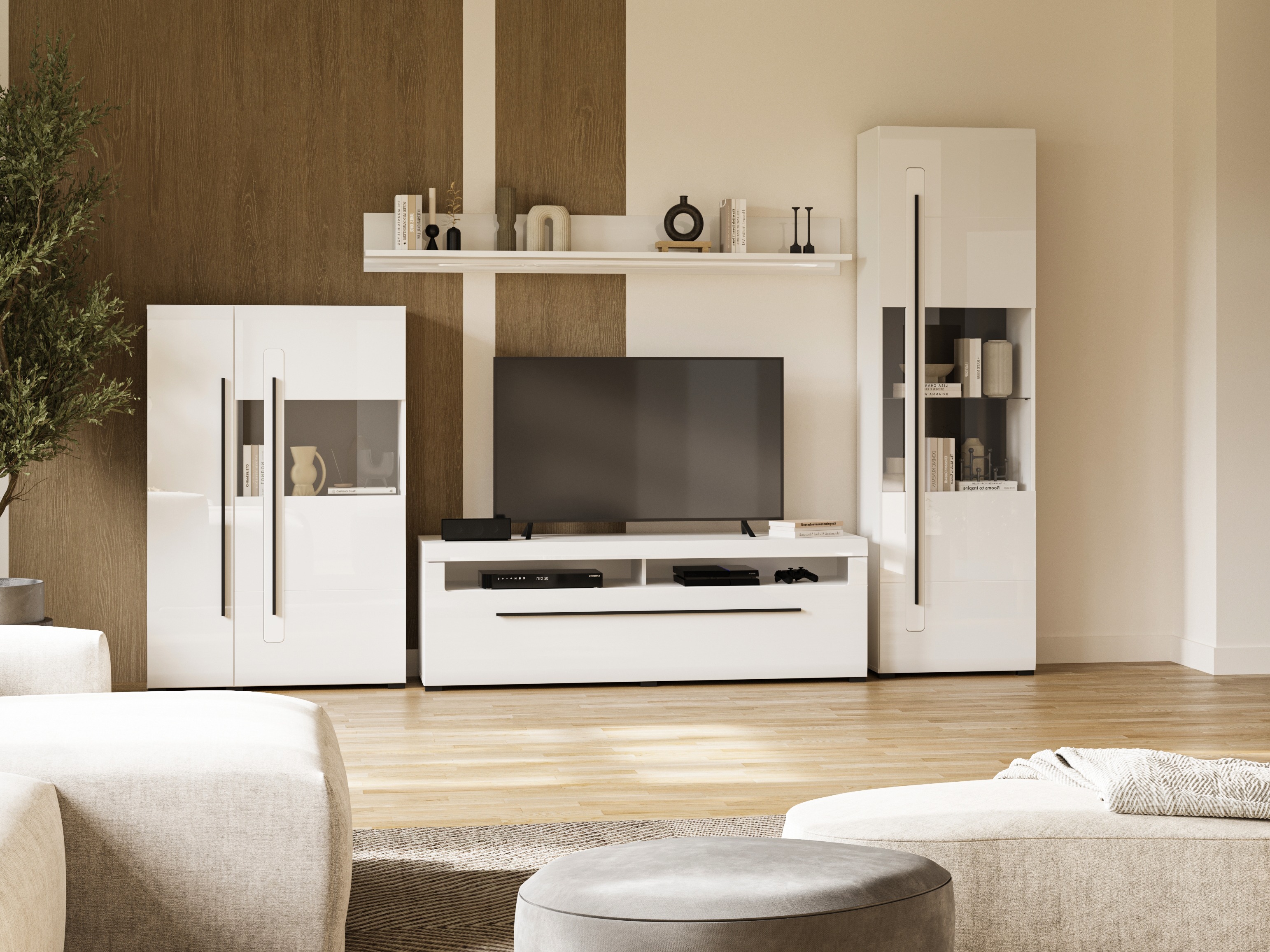 Set za dnevnu sobu Ophsalu 111 (Belo + Sjajno belo)