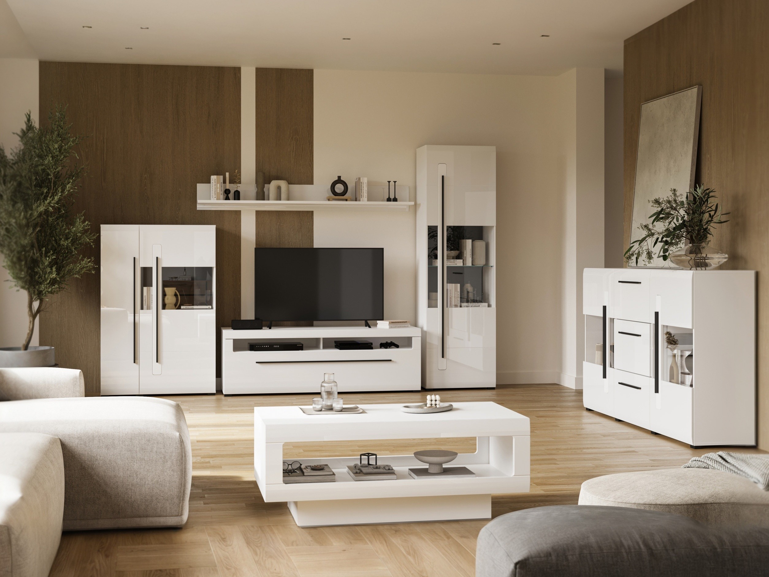 Set za dnevnu sobu Ophsalu 112 (Belo + Sjajno belo)