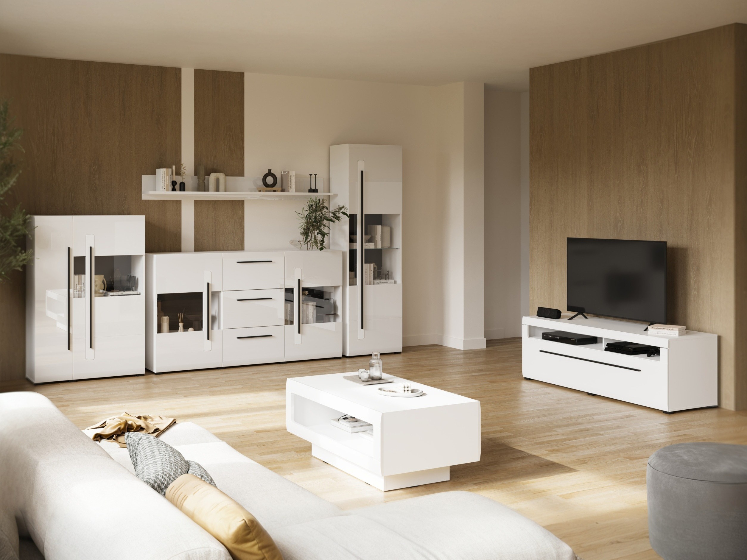 TV komoda Ophsalu 103 (Belo + Sjajno belo)