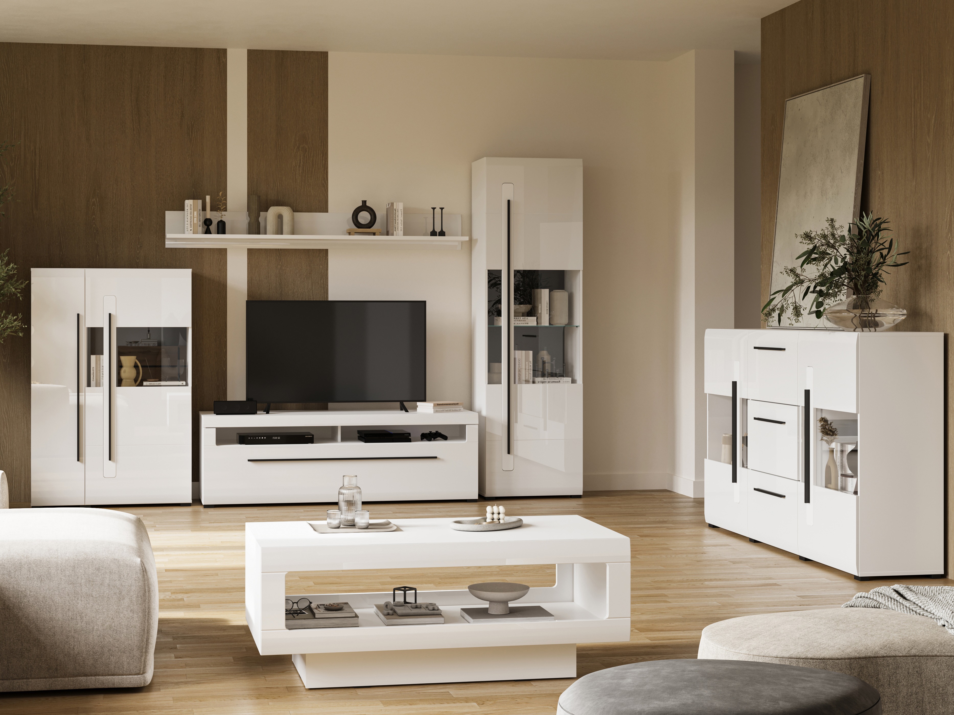 TV komoda Ophsalu 104 (Belo + Sjajno belo)
