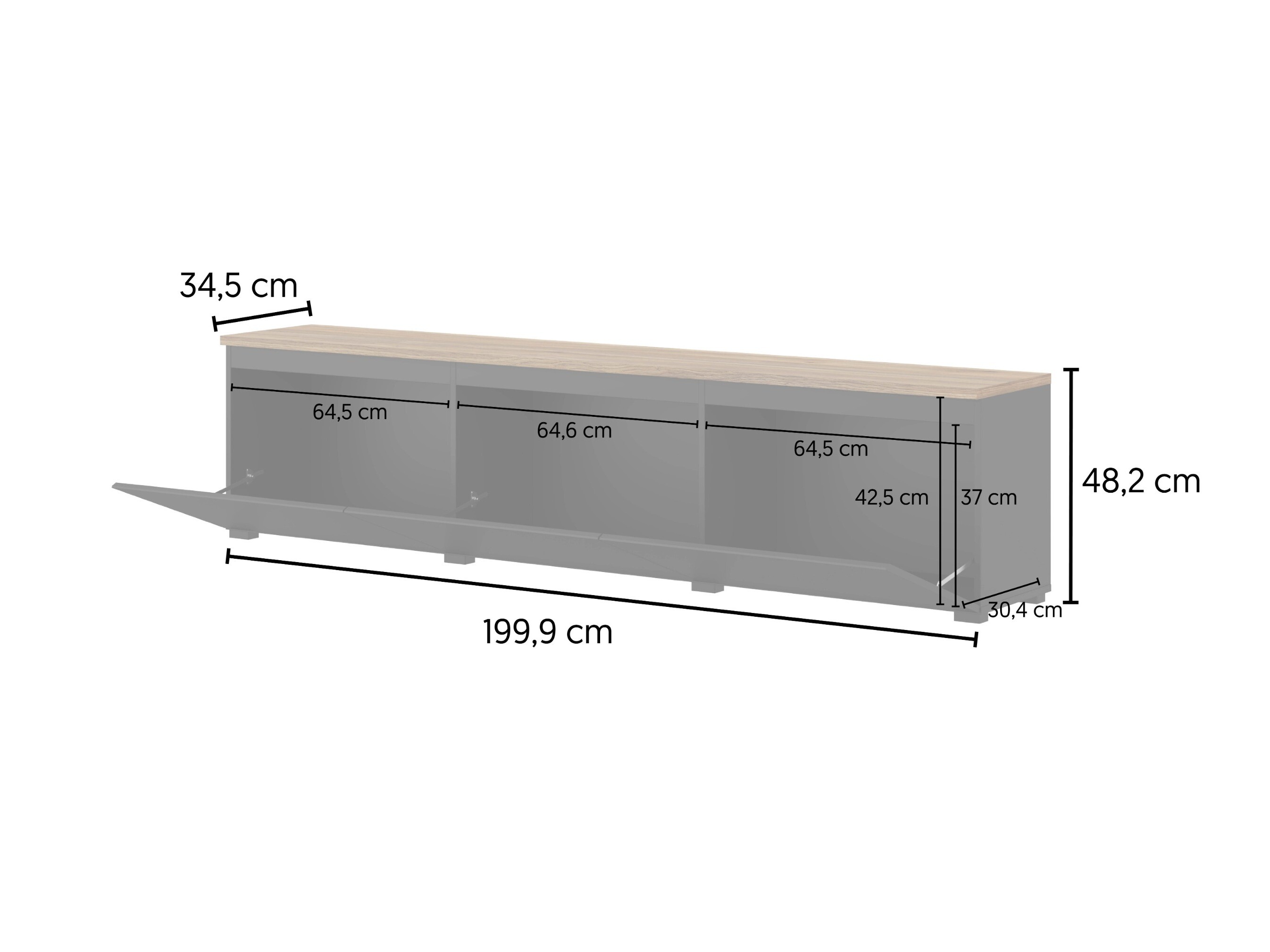 TV komoda Baletu 113 (Crno + Hrast)