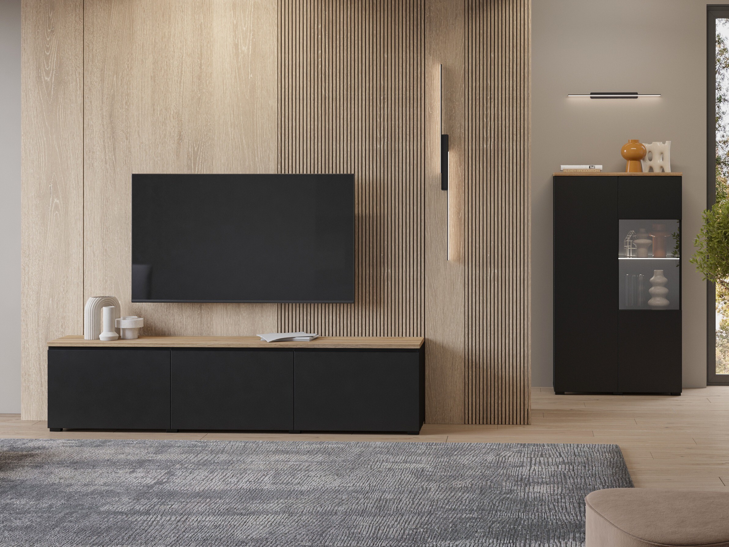 TV komoda Baletu 113 (Crno + Hrast)