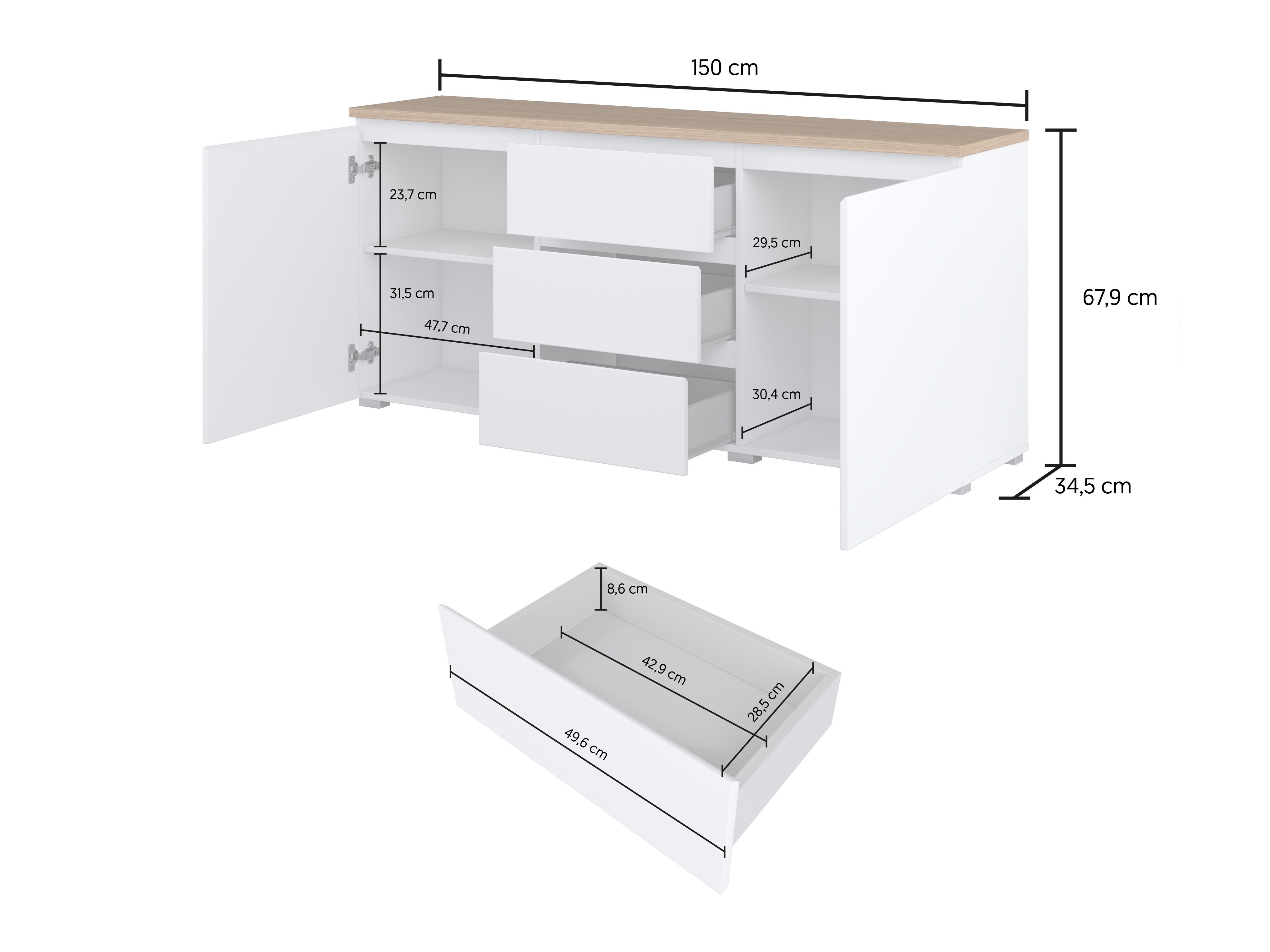 Set za dnevnu sobu Baletu 114 (Belo + Hrast)
