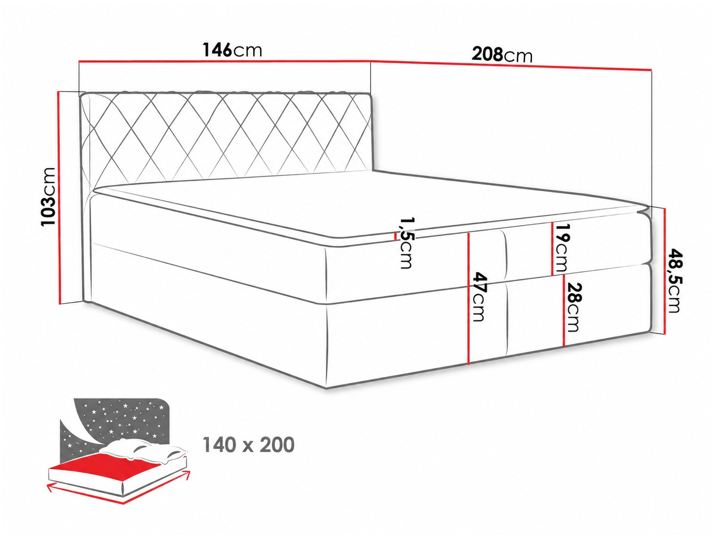 Boxspring krevet Genus (Velluto 16)