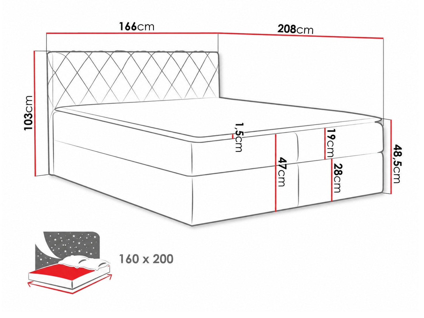 Boxspring krevet Genus (Velluto 16)