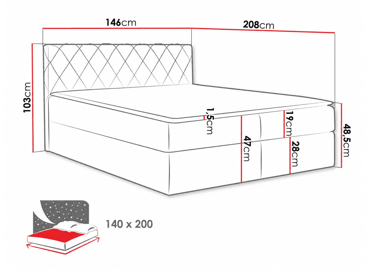 Boxspring krevet Genus (Velluto 3)