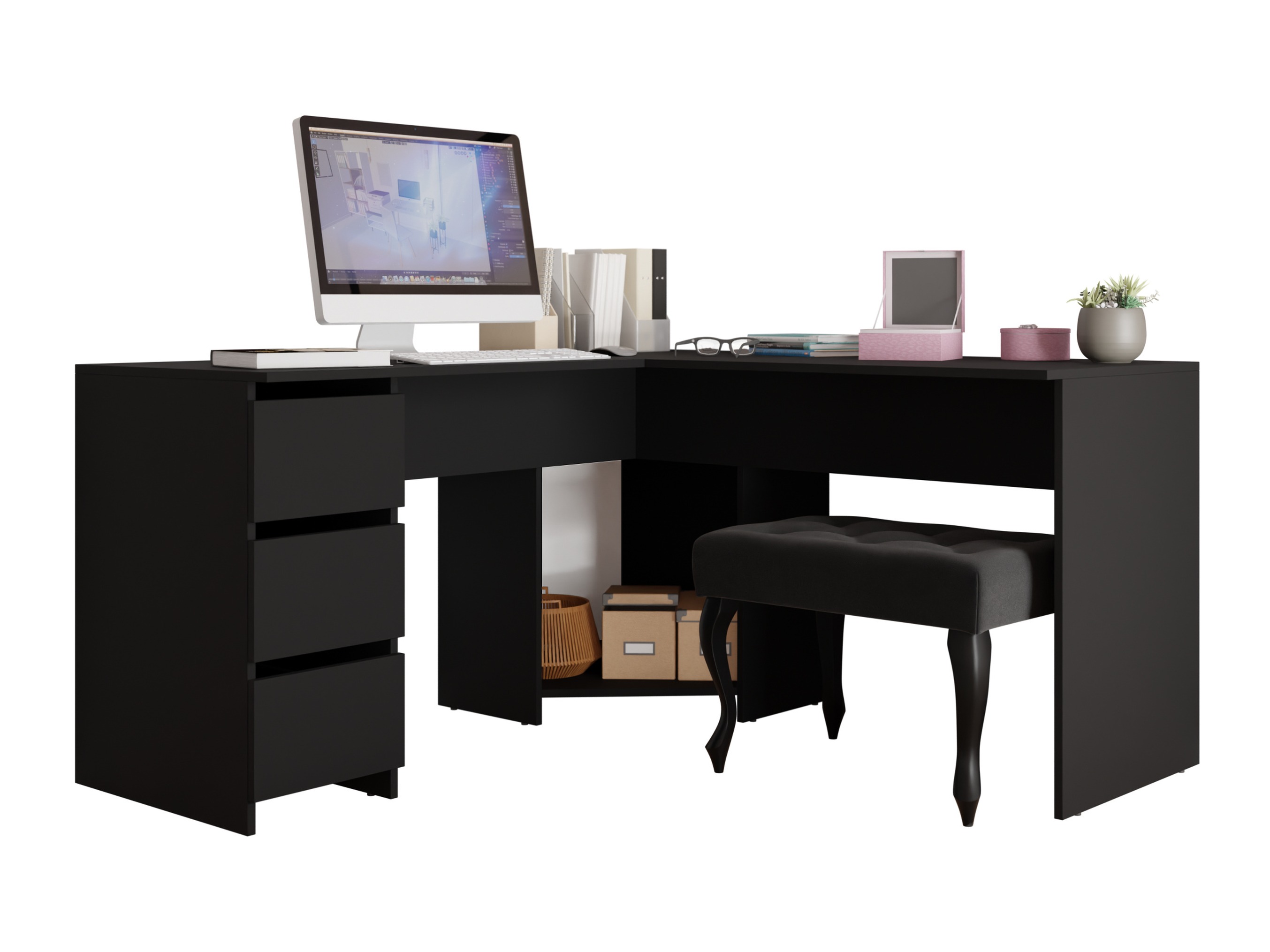 Ugaoni kancelarijski sto Comfivo Insuler (Crno)