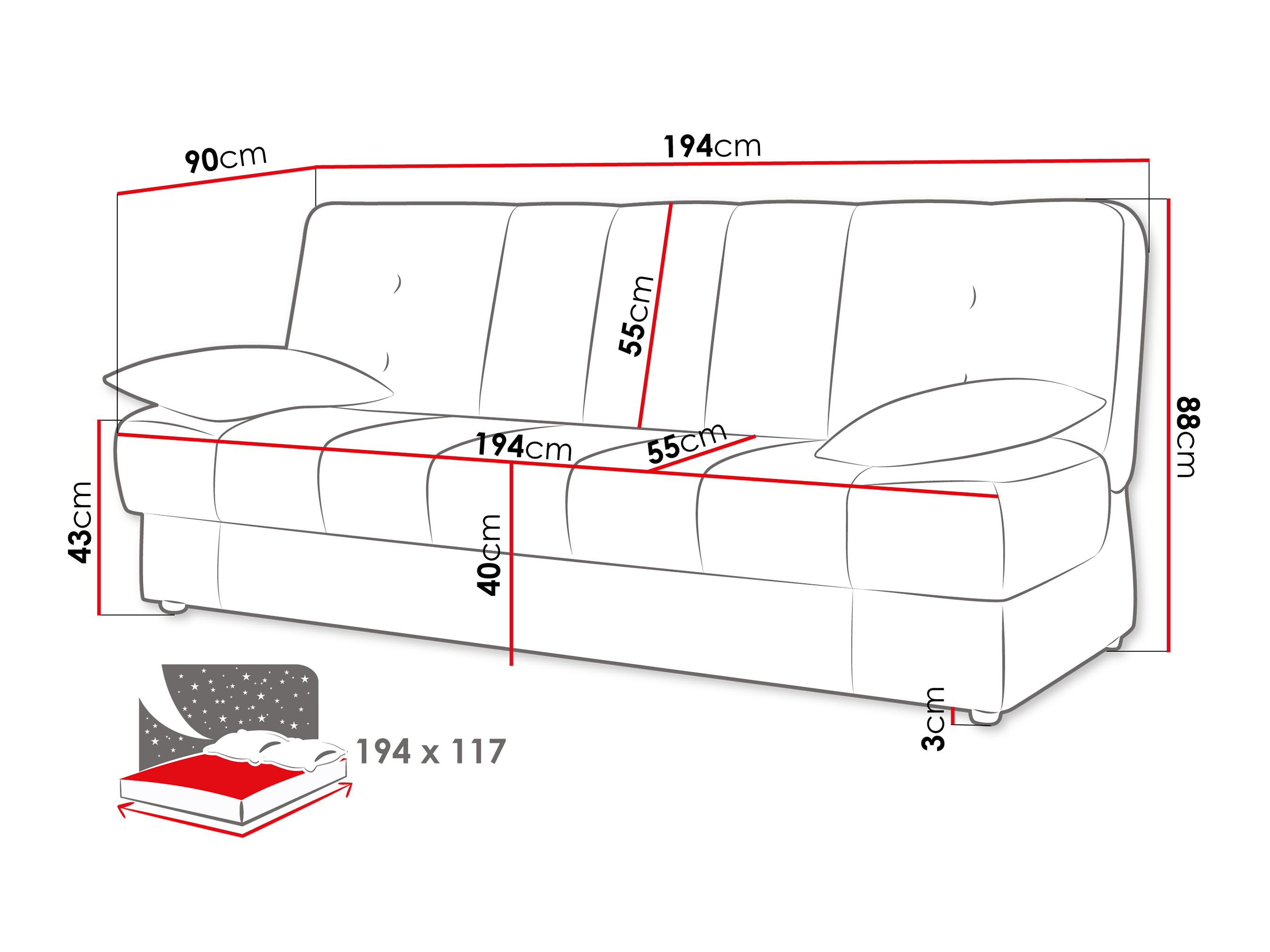 Sofa na razvlačenje Columbus 120 (Neve 90)