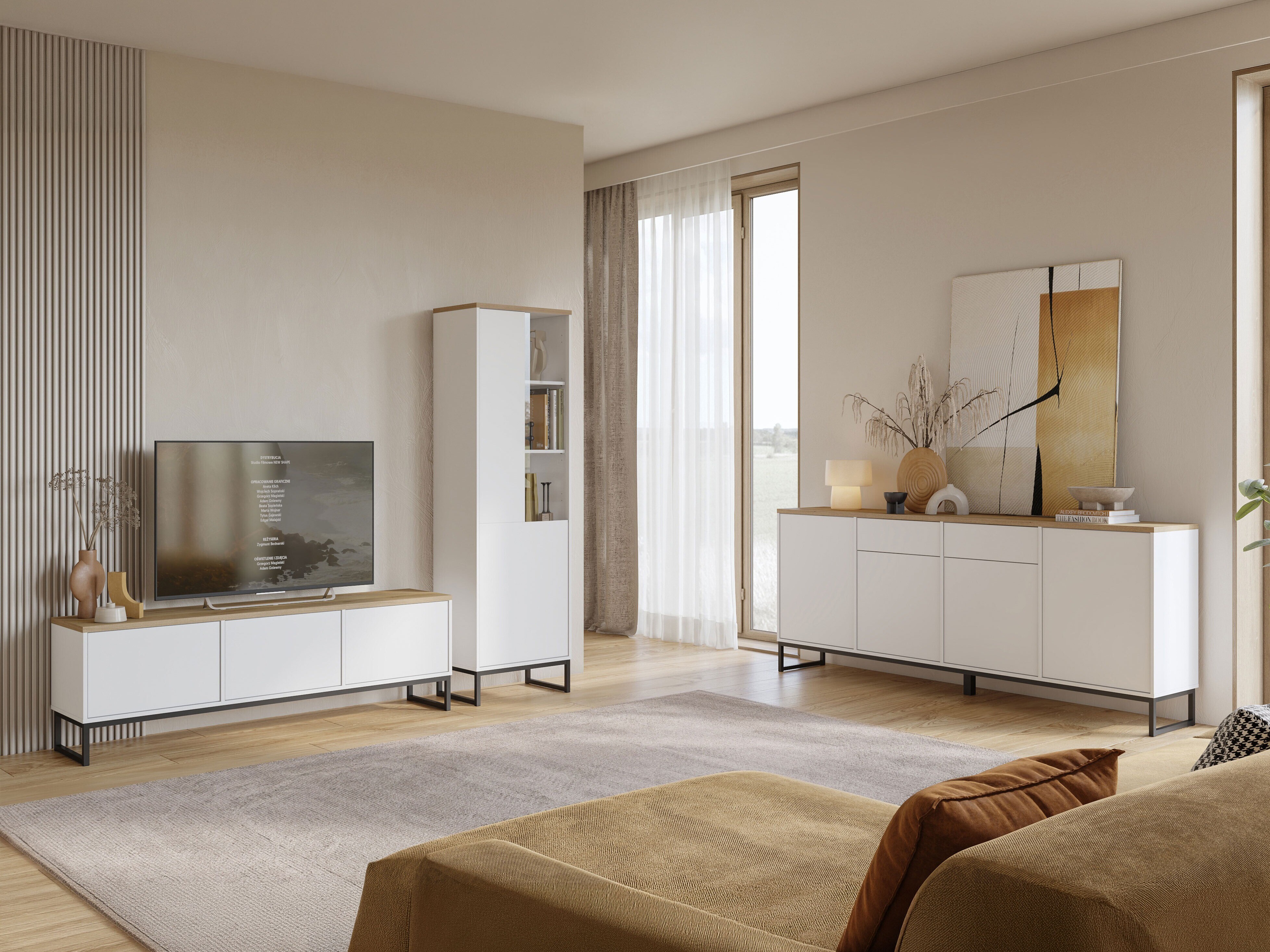 TV komoda Camtolo 100 (Belo + Svetli javor)