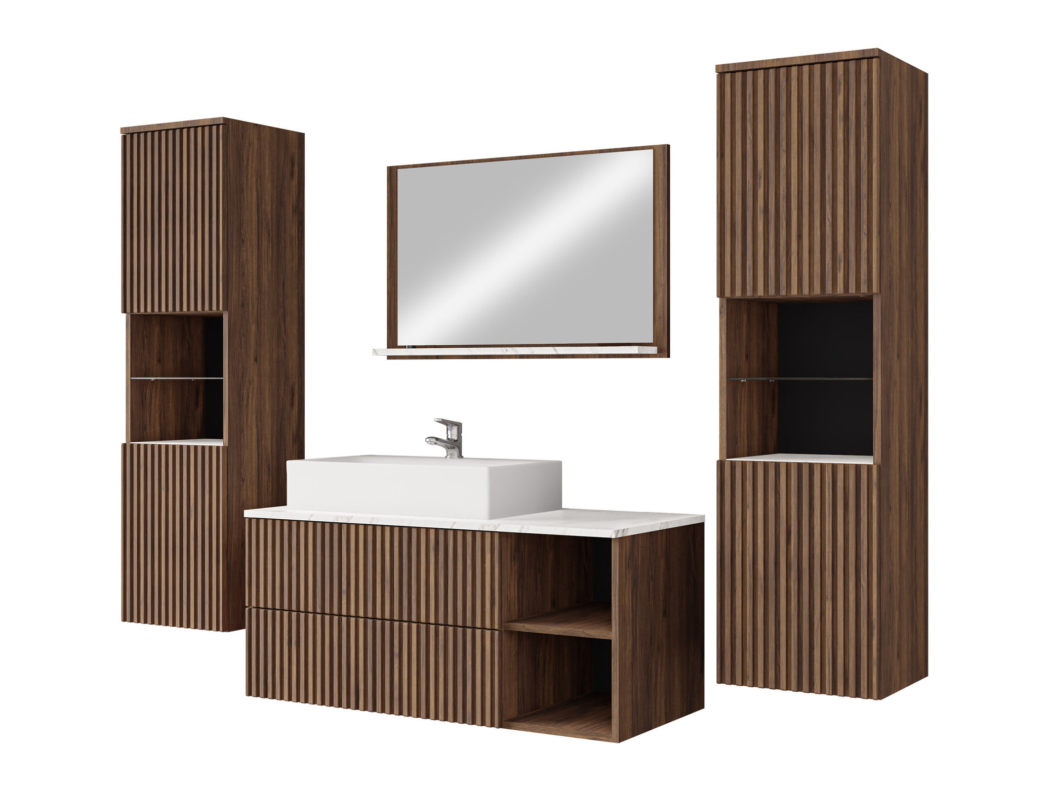 Set za kupatilo Nauta II (Orah + Beli mermer)