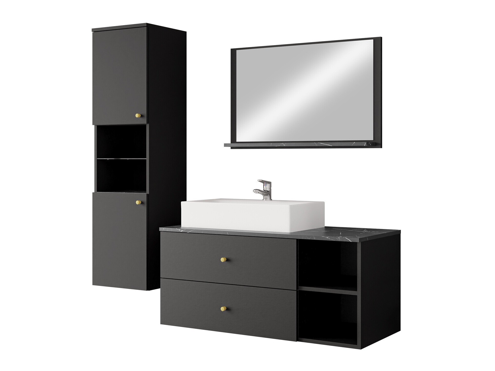 Set za kupatilo Salus II (Crno + Crni mermer)