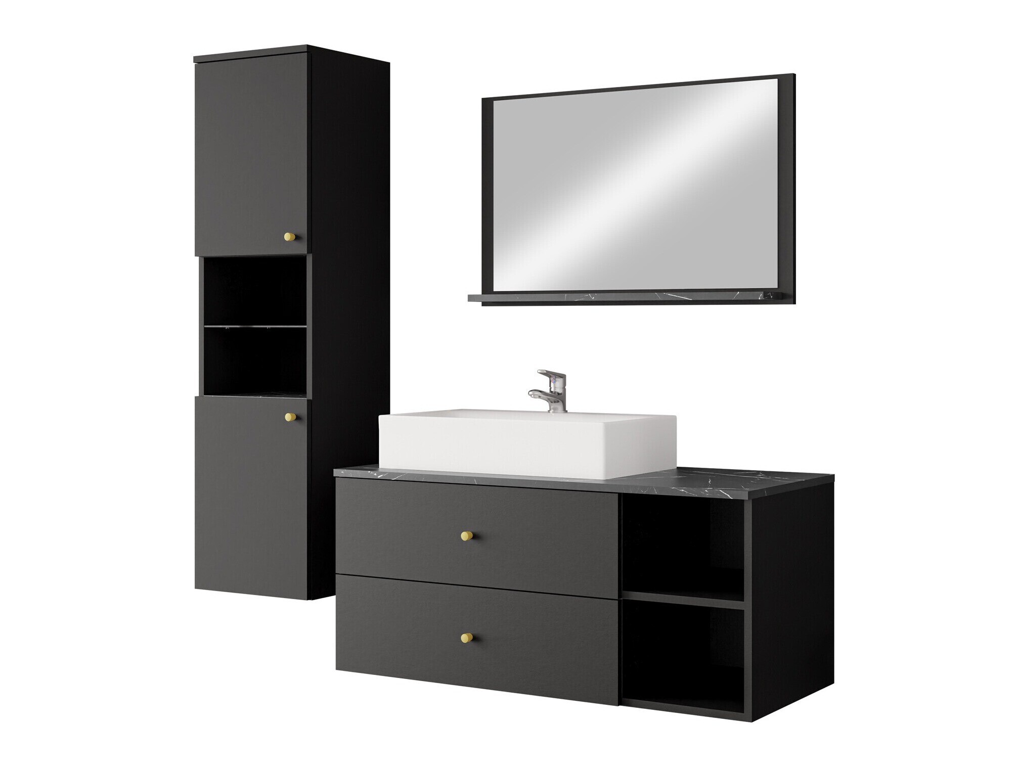 Set za kupatilo Salus II (Crno + Crni mermer)