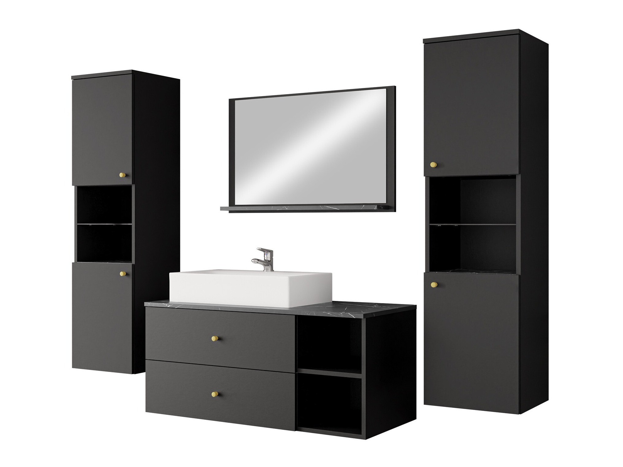 Set za kupatilo Salus III (Crno + Crni mermer)