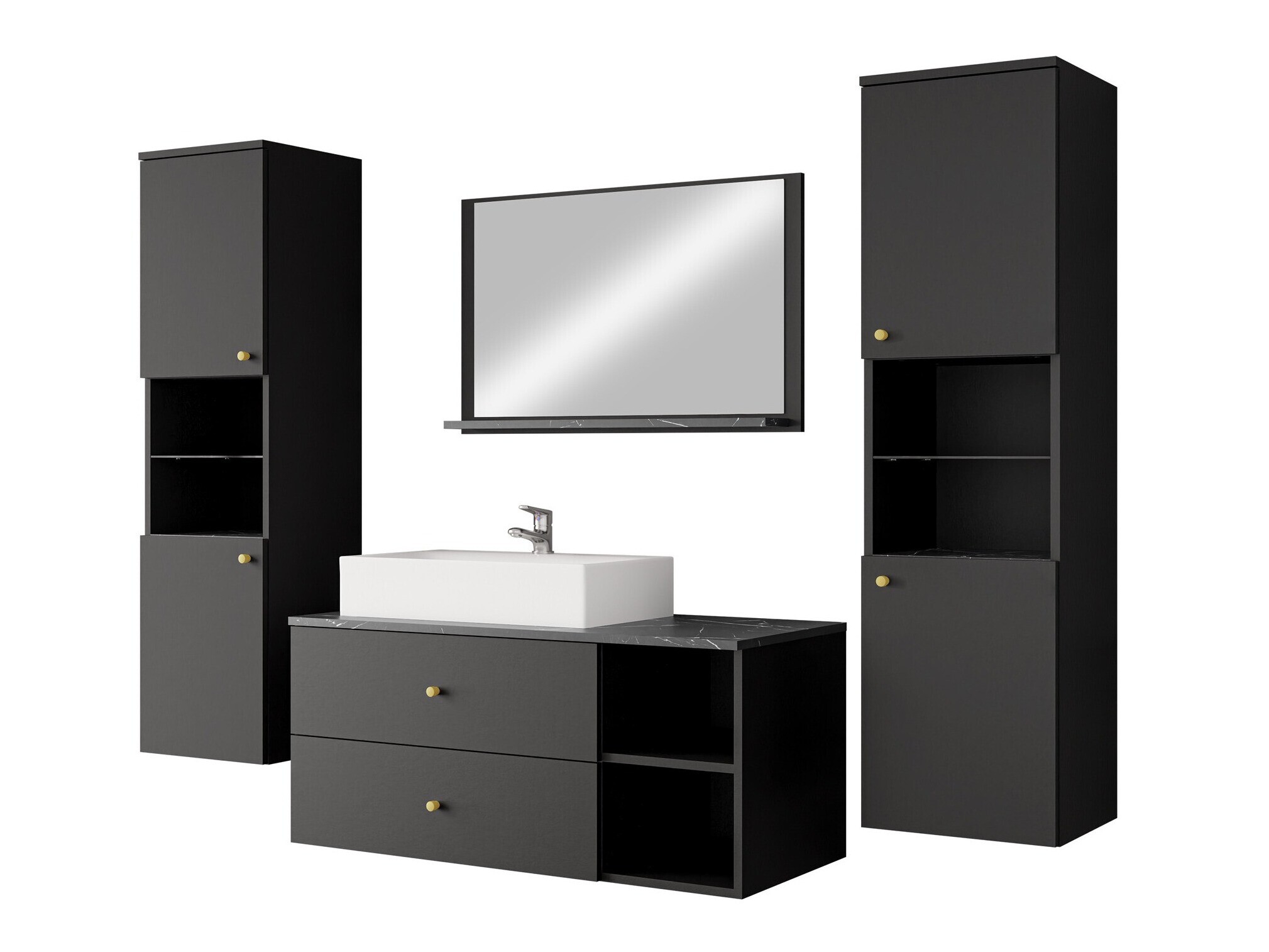 Set za kupatilo Salus III (Crno + Crni mermer)