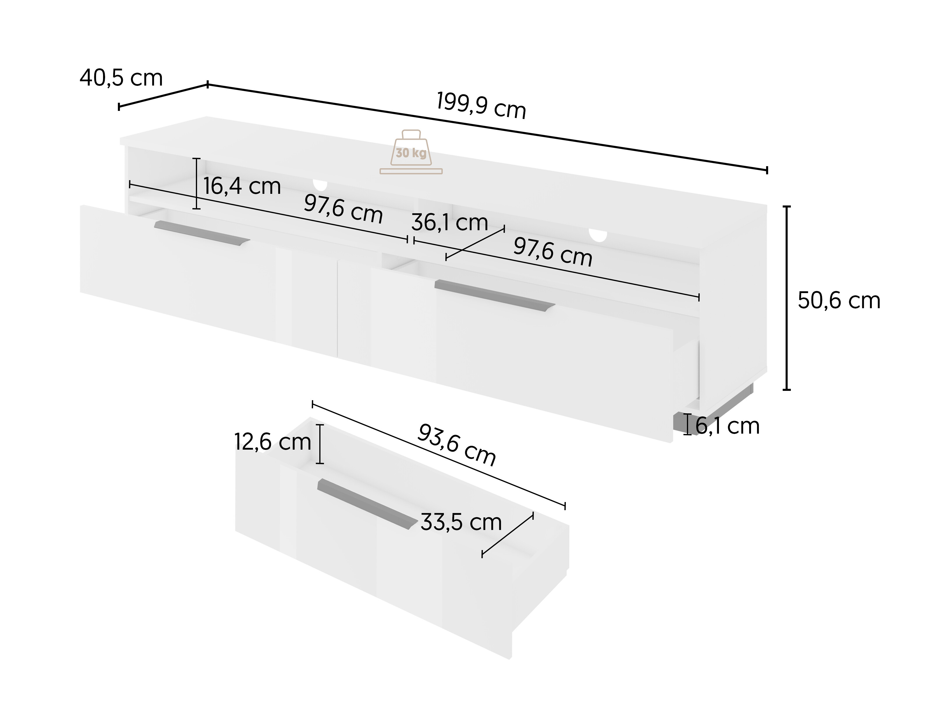 TV komoda Talevaro 102 (Belo + Sjajno belo)