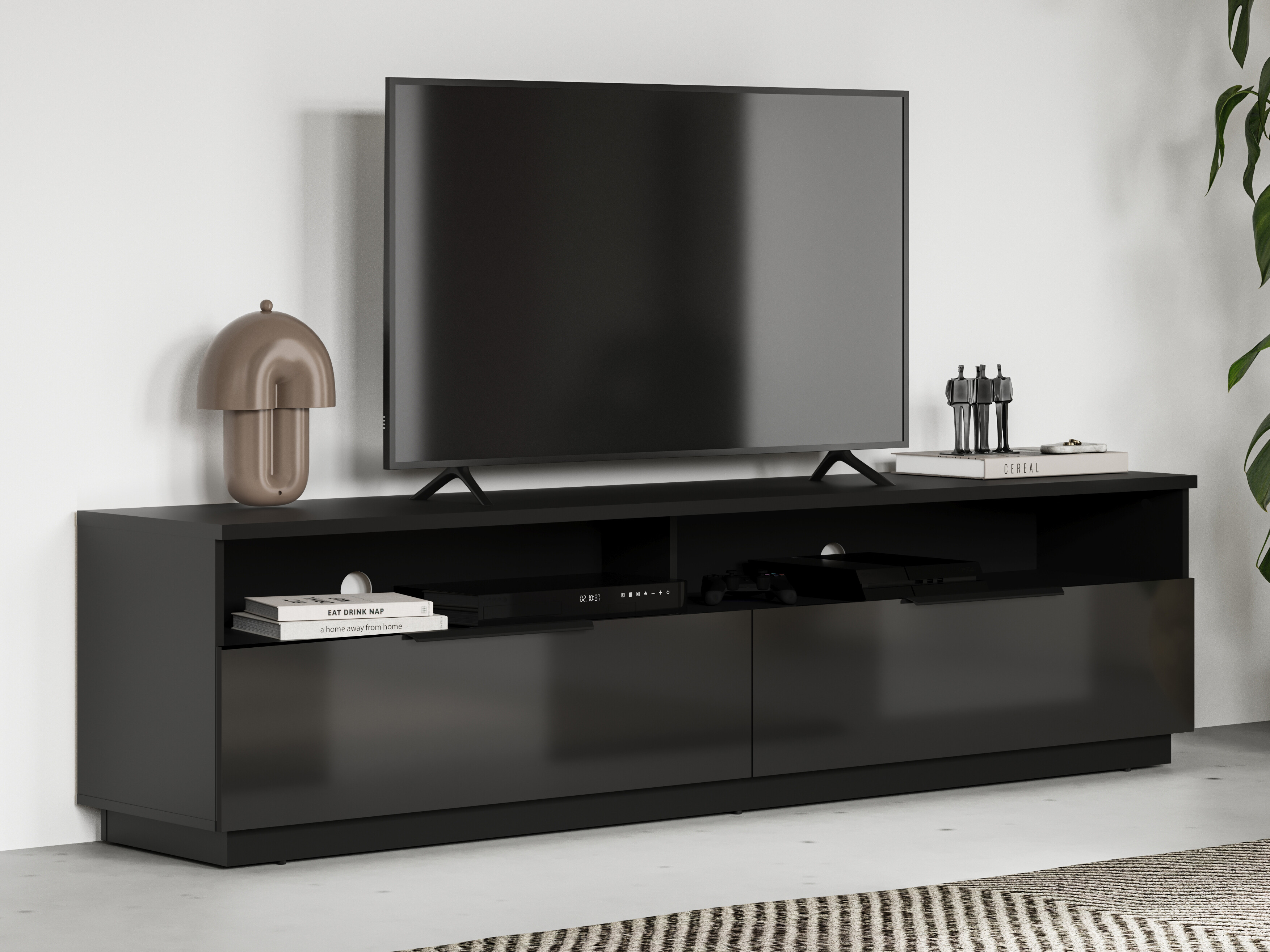 TV komoda Talevaro 102 (Crno + Sjajno crna)