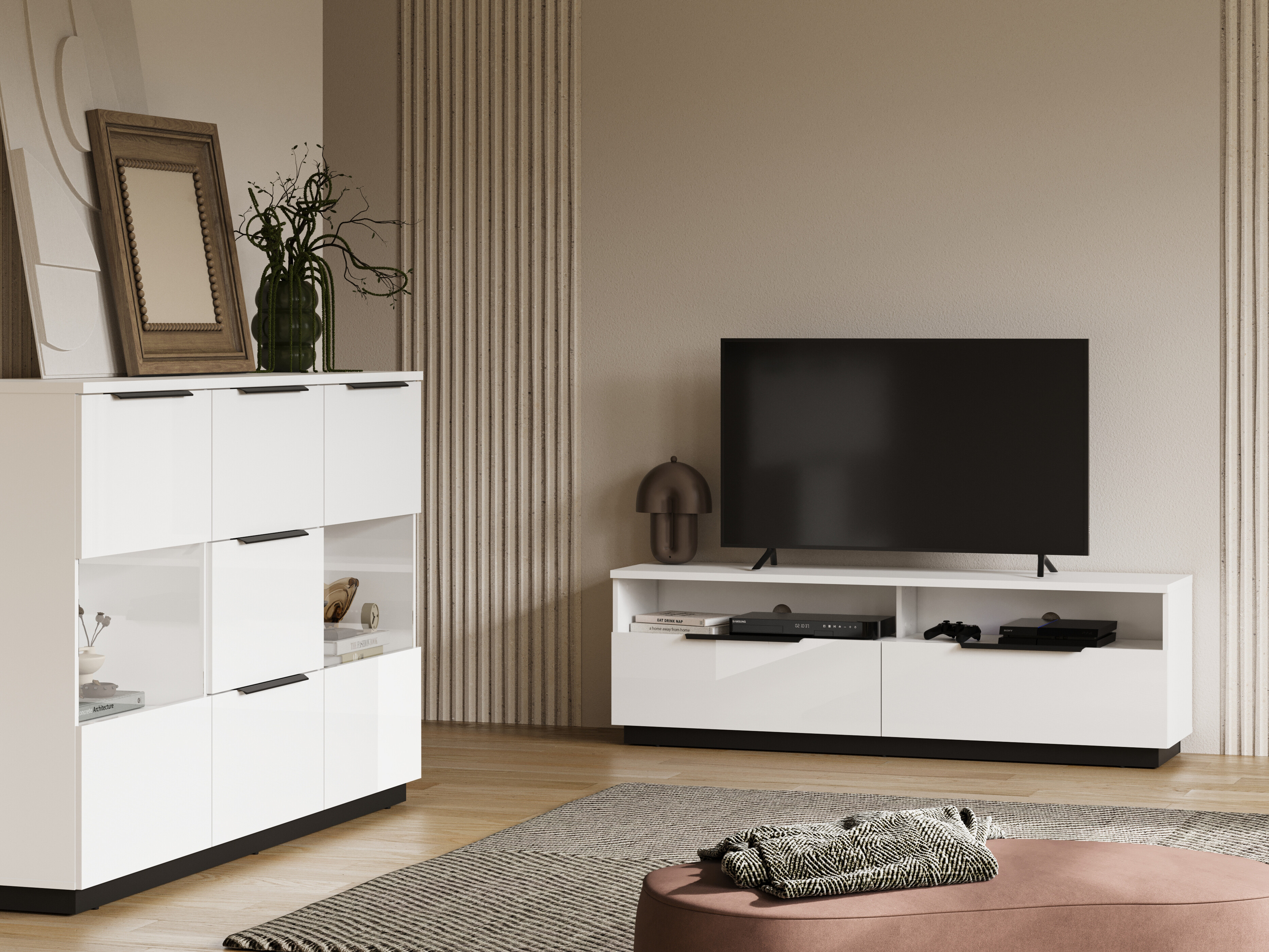 TV komoda Talevaro 103 (Belo + Sjajno belo)