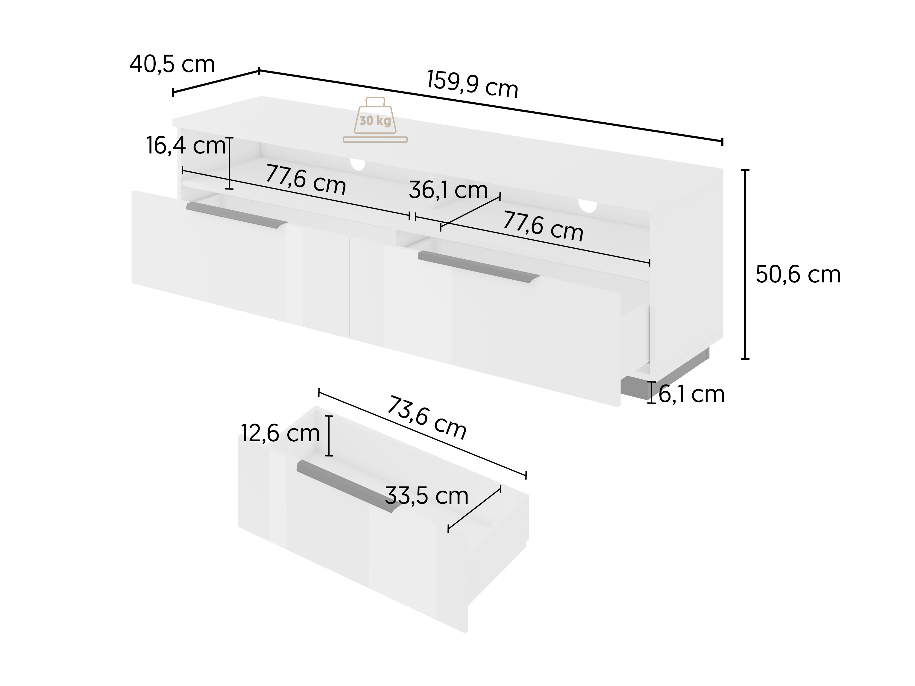 TV komoda Talevaro 103 (Belo + Sjajno belo)
