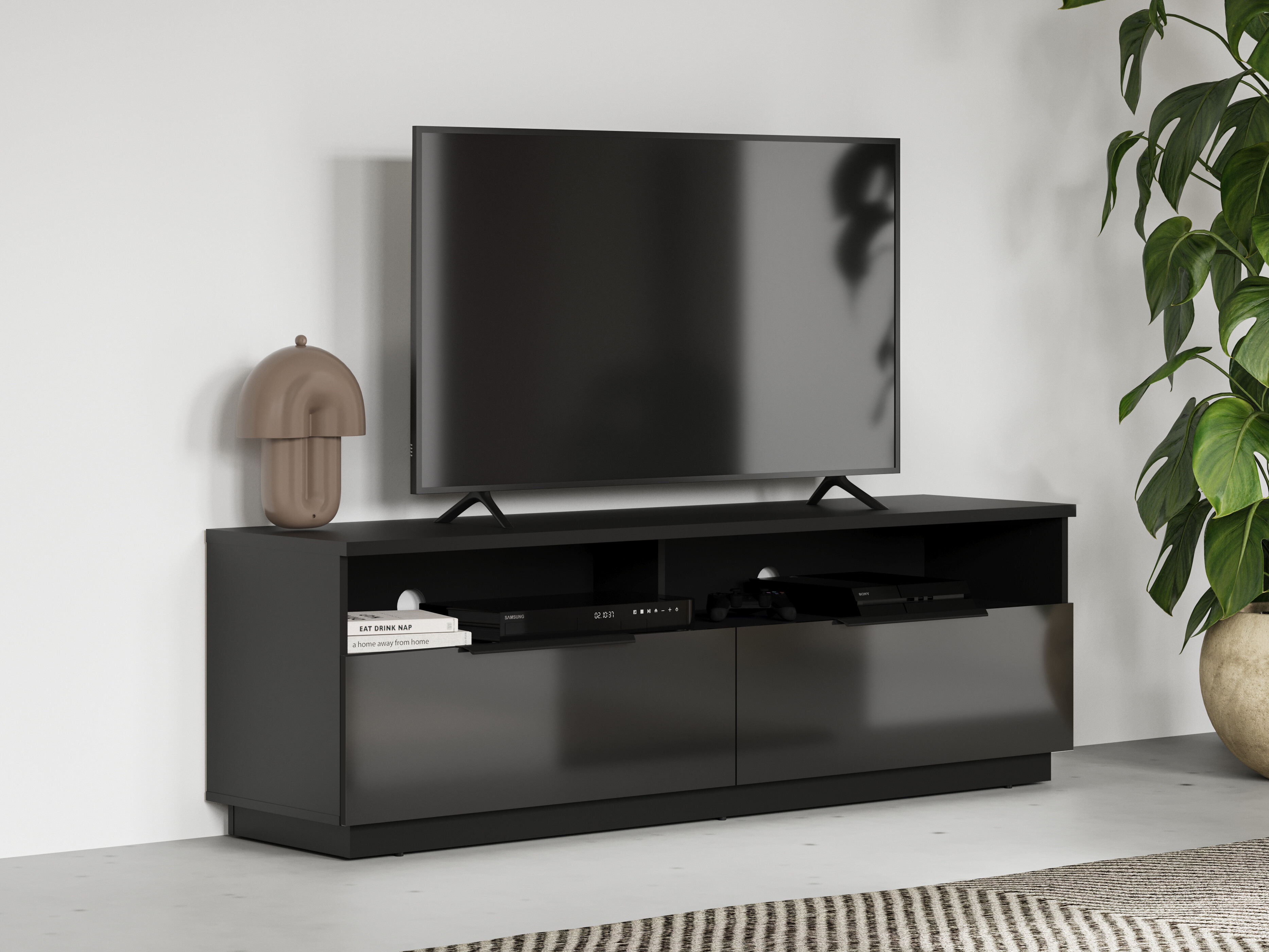 TV komoda Talevaro 103 (Crno + Sjajno crna)