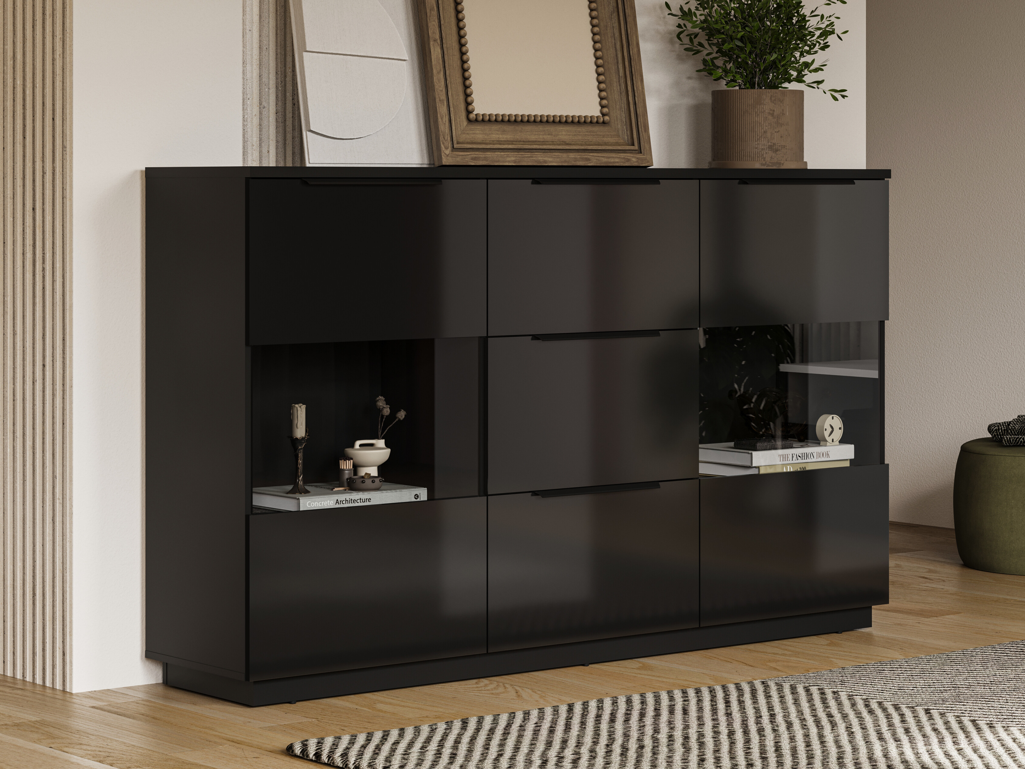 Komoda Talevaro 105 (Crno + Sjajno crna)