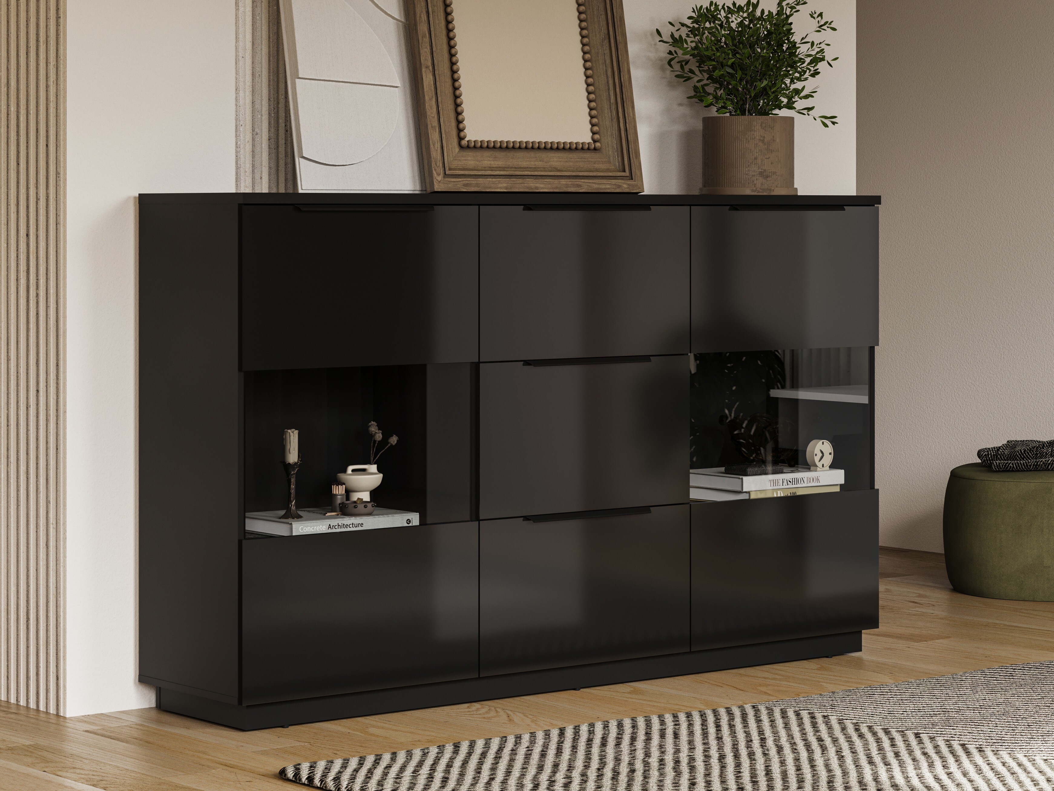 Komoda Talevaro 105 (Crno + Sjajno crna)