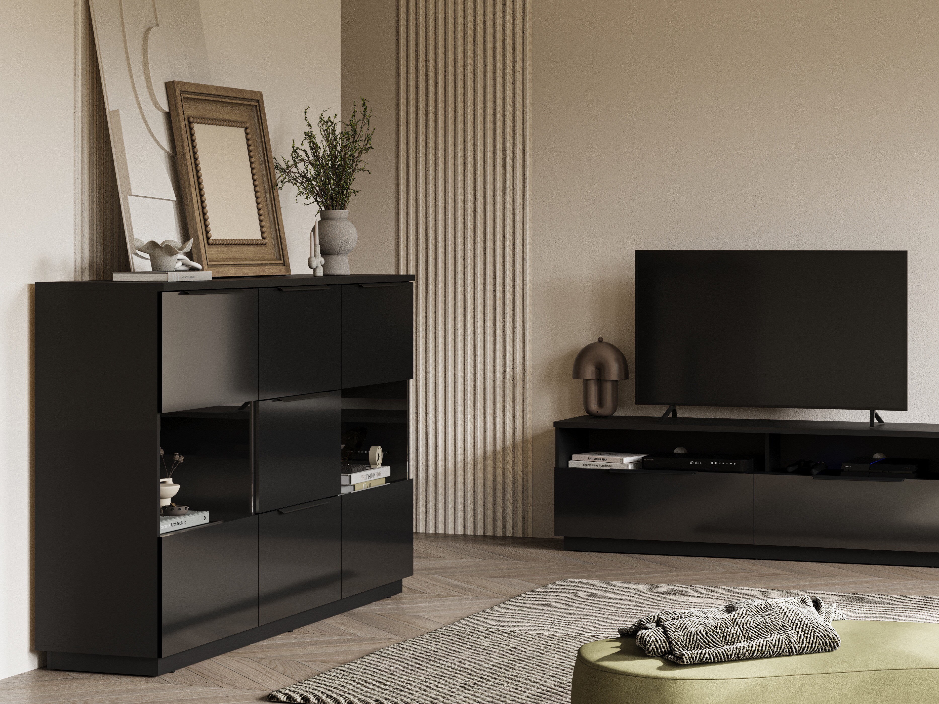 Komoda Talevaro 105 (Crno + Sjajno crna)