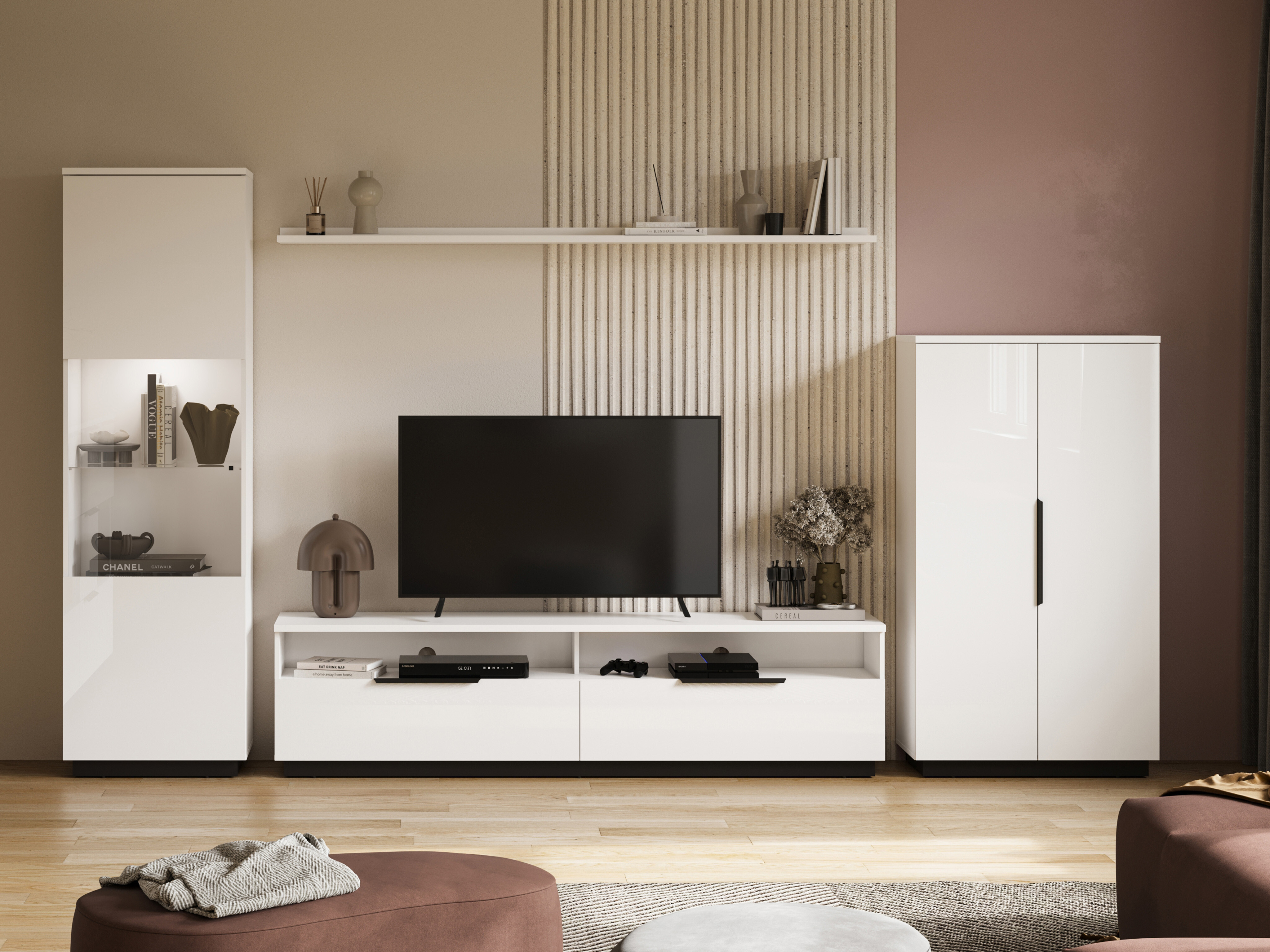 Set za dnevnu sobu Talevaro 106 (Belo + Sjajno belo)