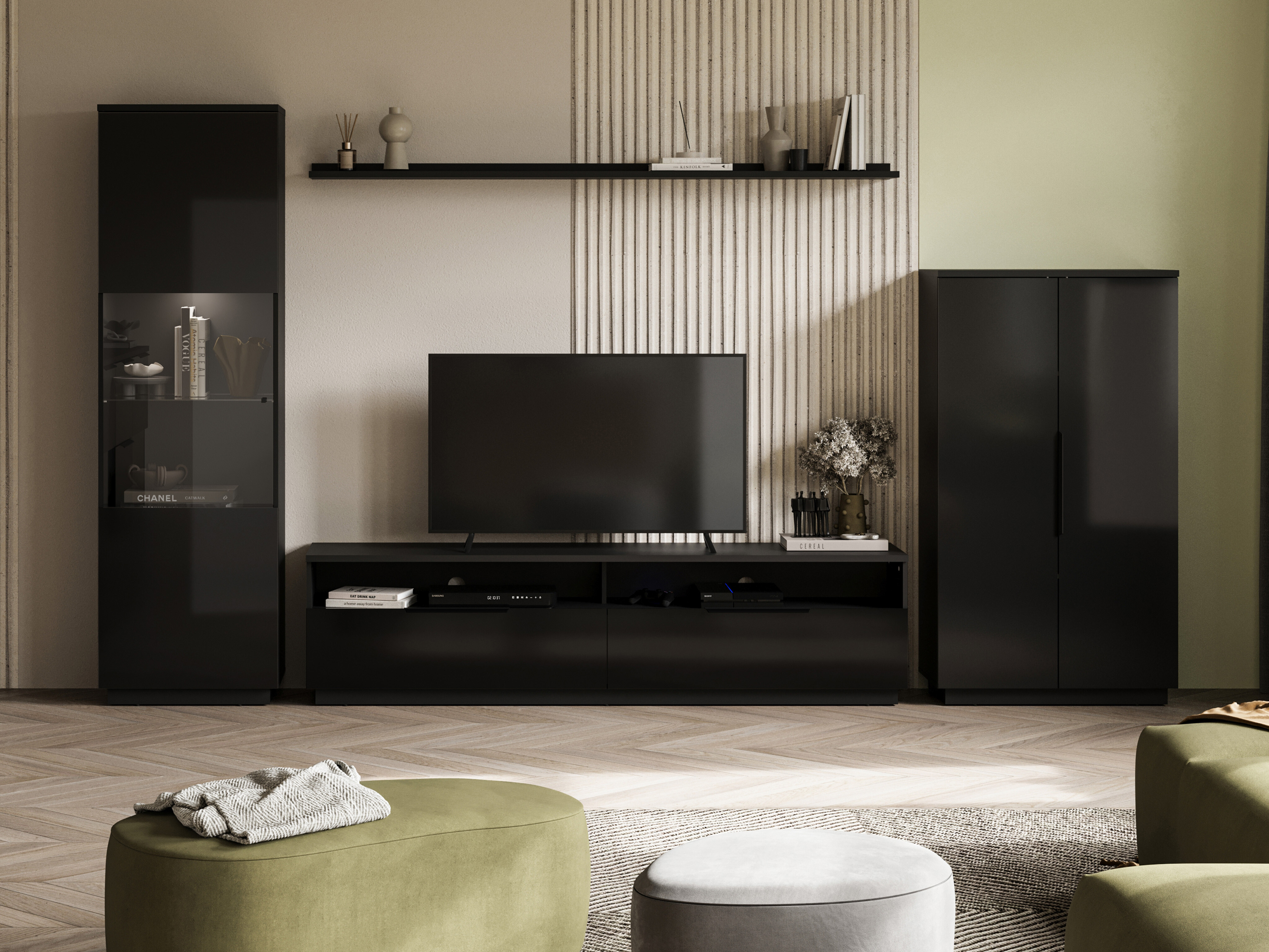 Set za dnevnu sobu Talevaro 106 (Crno + Sjajno crna)
