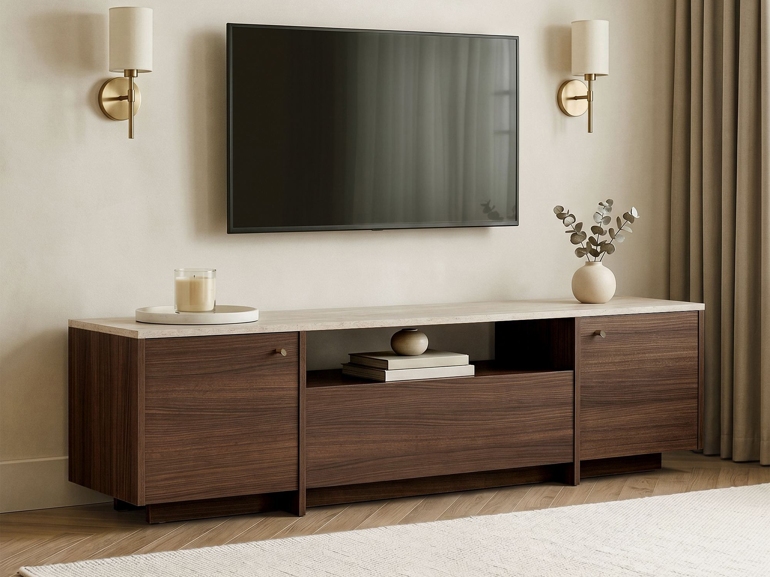 TV komoda Novato 171 (orah + Svetli travertin)