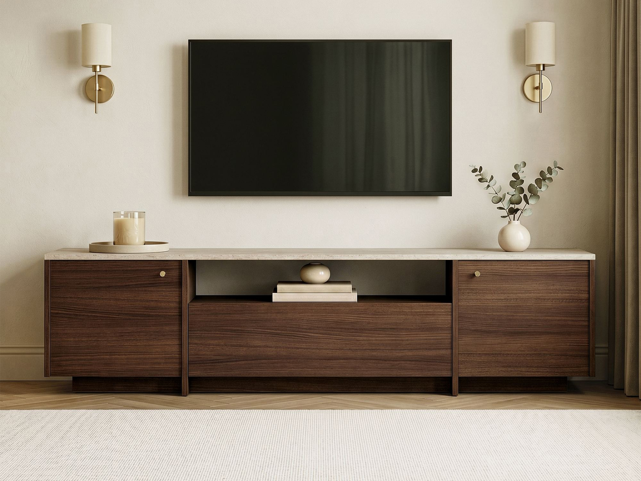 TV komoda Novato 171 (orah + Svetli travertin)