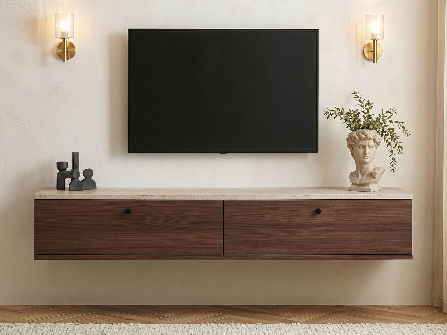 TV komoda Novato 173 (Orah + Svetli travertin)