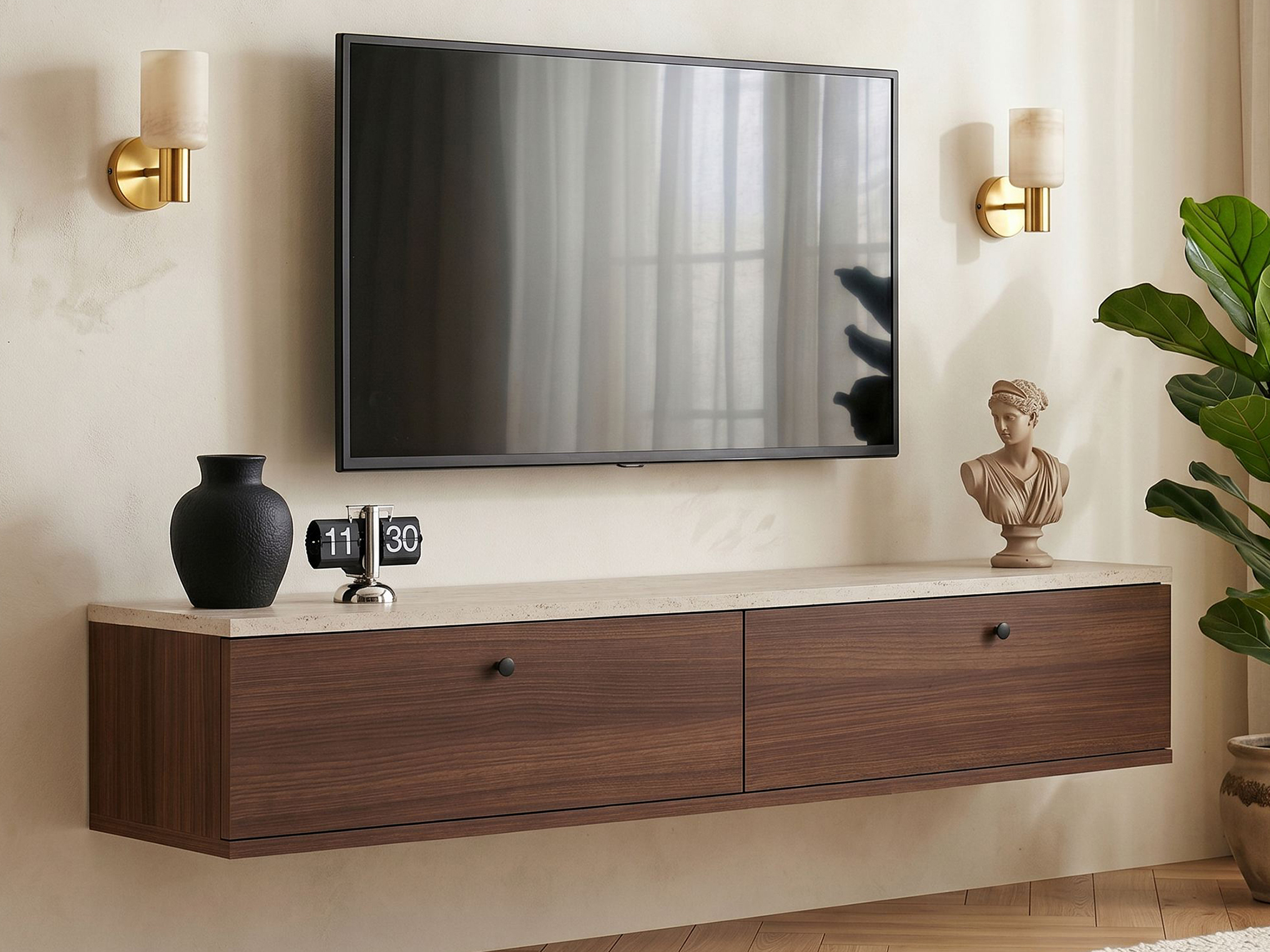 TV komoda Novato 174 (Orah + Svetli travertin)