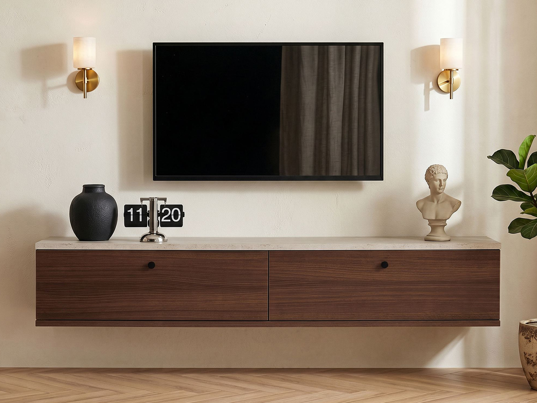 TV komoda Novato 174 (Orah + Svetli travertin)
