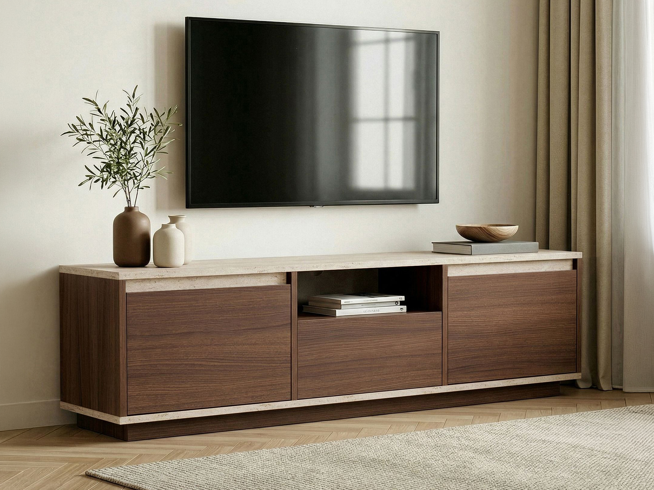 TV komoda Novato 167 (Orah + Svetli travertin)