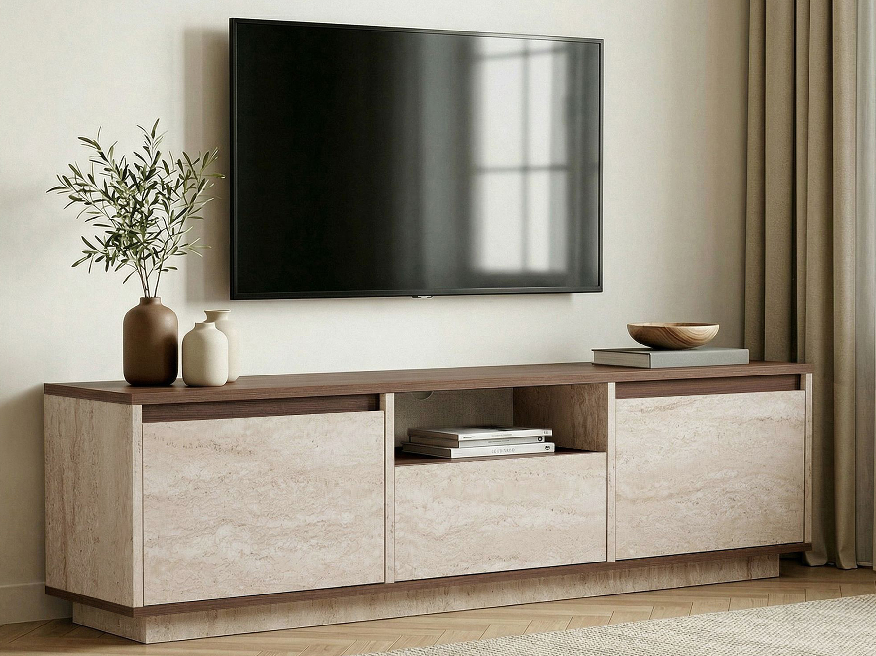 TV komoda Novato 167 (Svetli travertin + Orah)