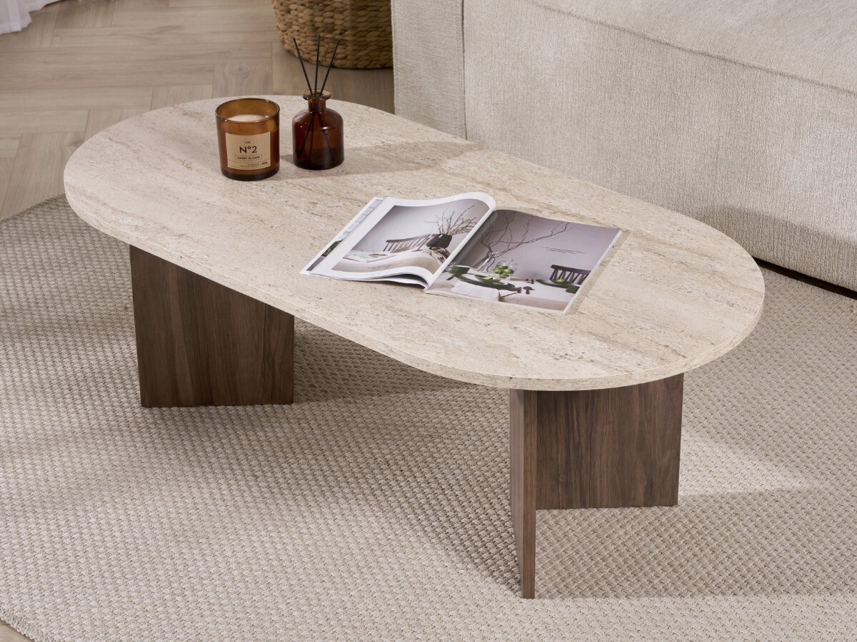 Stočić za kafu Novato 111 (Svetlo Travertine + Orah)