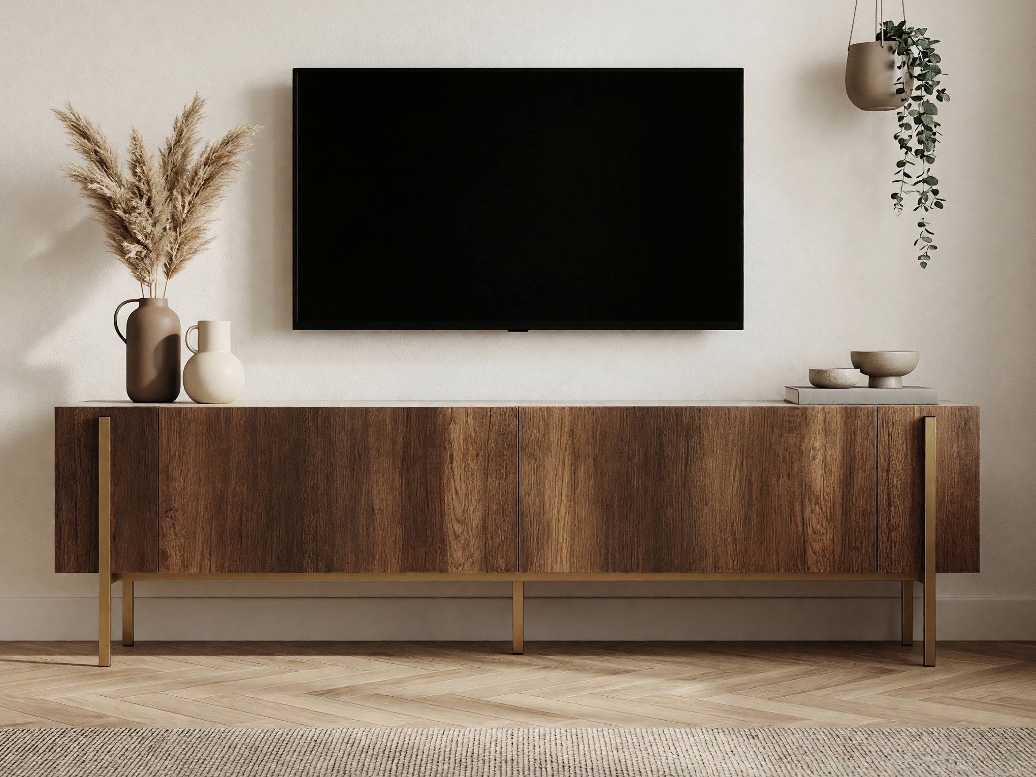 TV komoda Novato 154 (Orah + Svetli travertin)