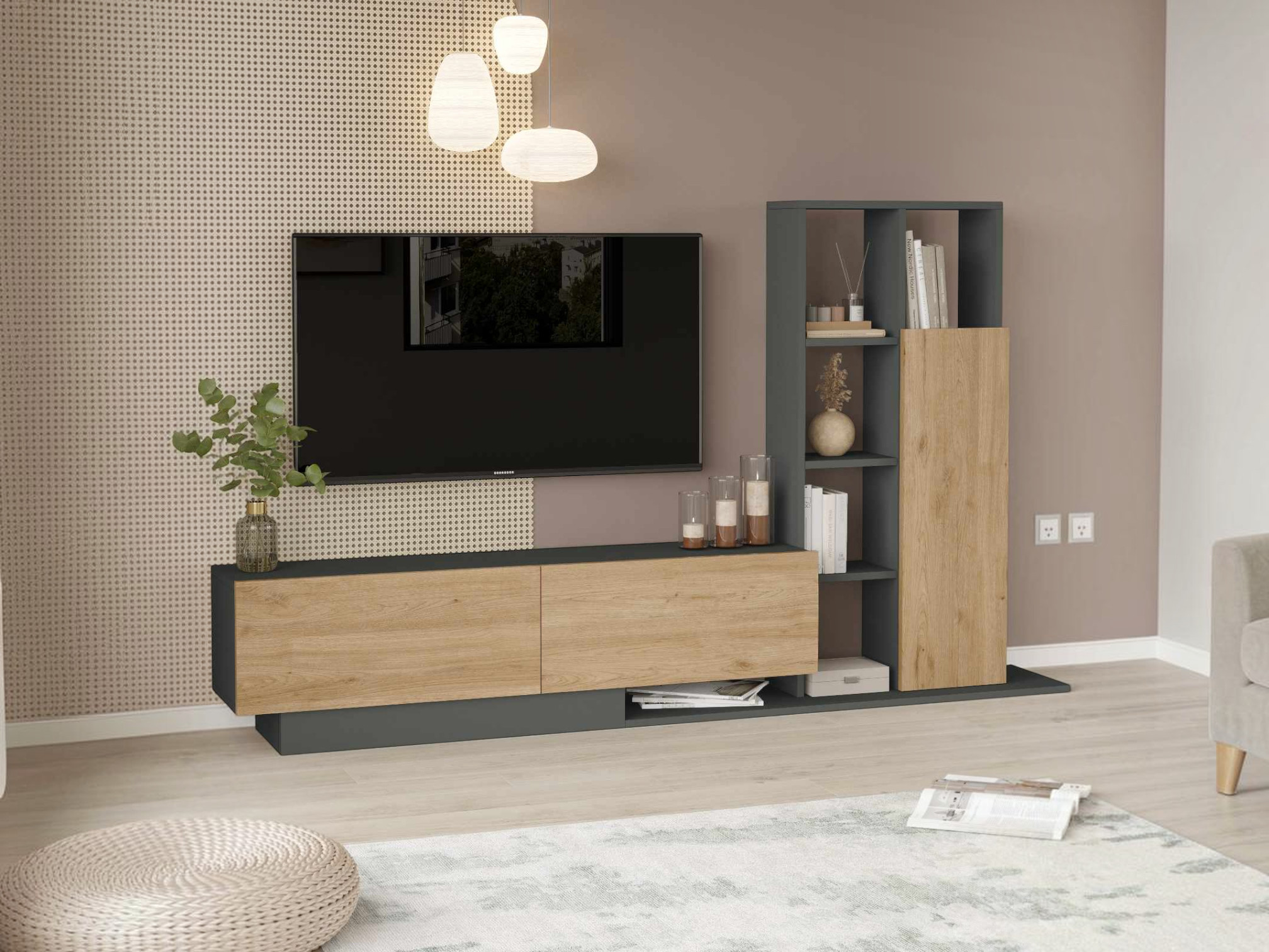 Set za dnevnu sobu Kailua 2850 (Svetlo drvo + Antracit)