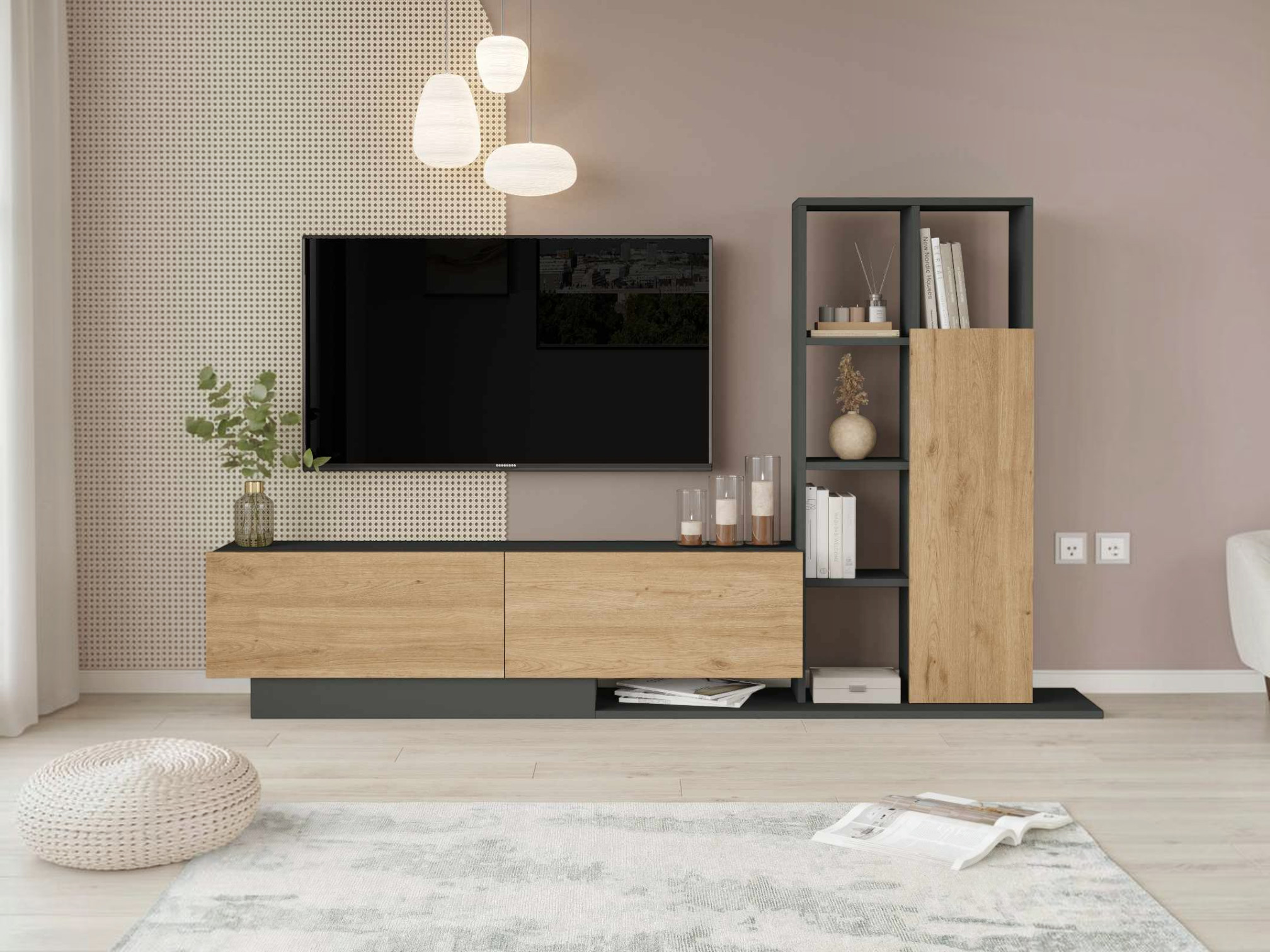 Set za dnevnu sobu Kailua 2850 (Svetlo drvo + Antracit)