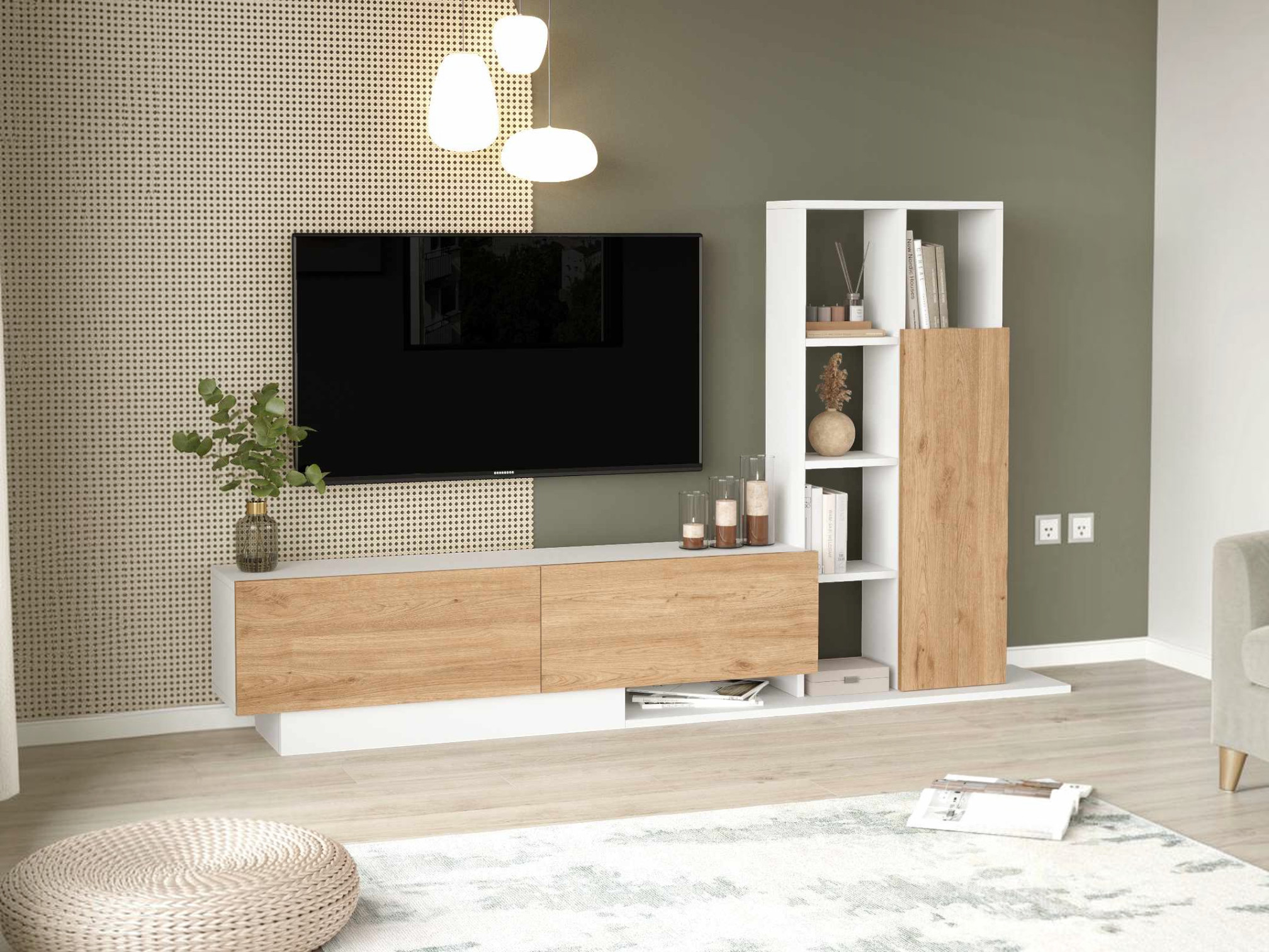 Set za dnevnu sobu Kailua 2850 (Svetlo drvo + Belo)