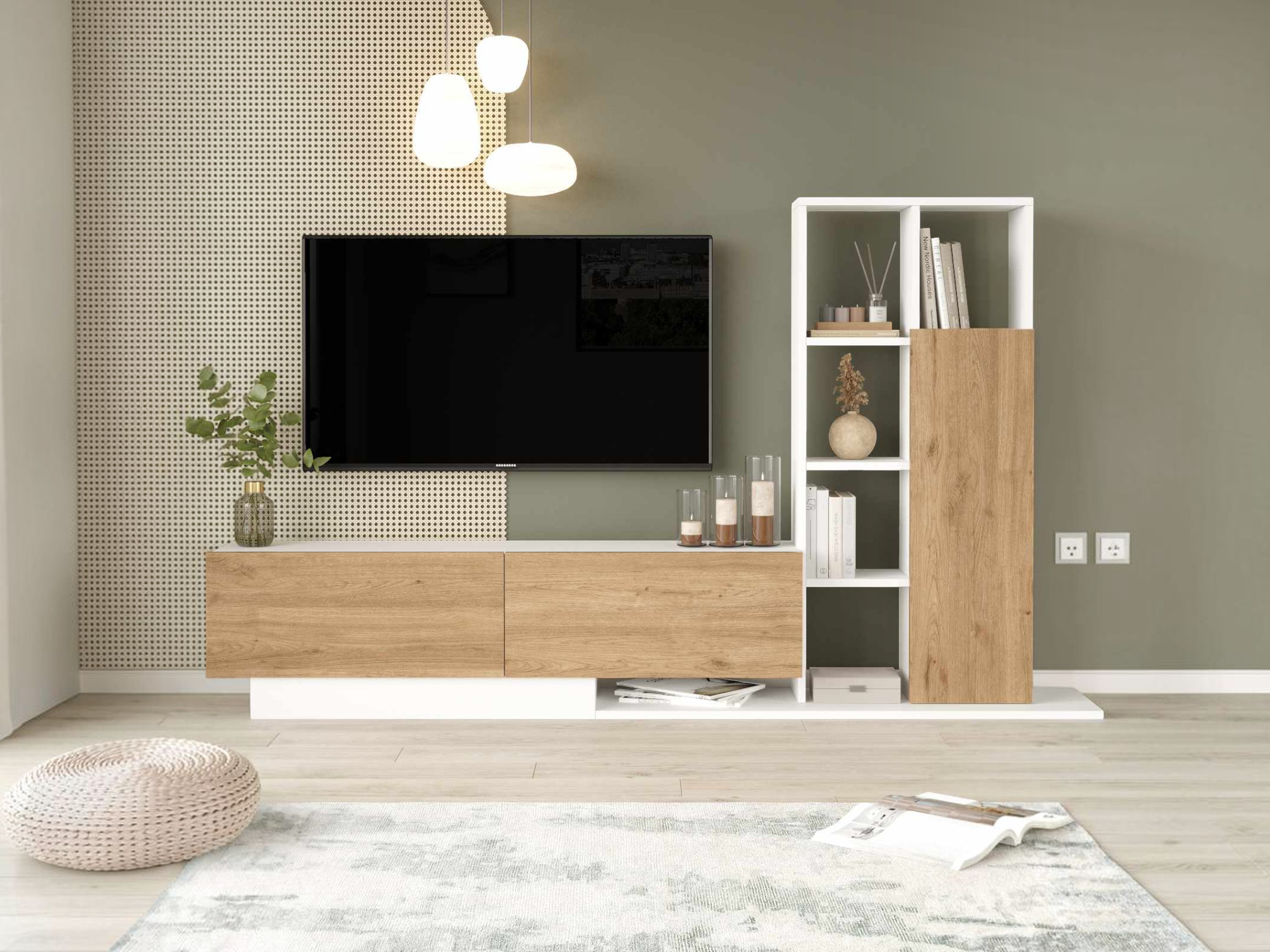 Set za dnevnu sobu Kailua 2850 (Svetlo drvo + Belo)