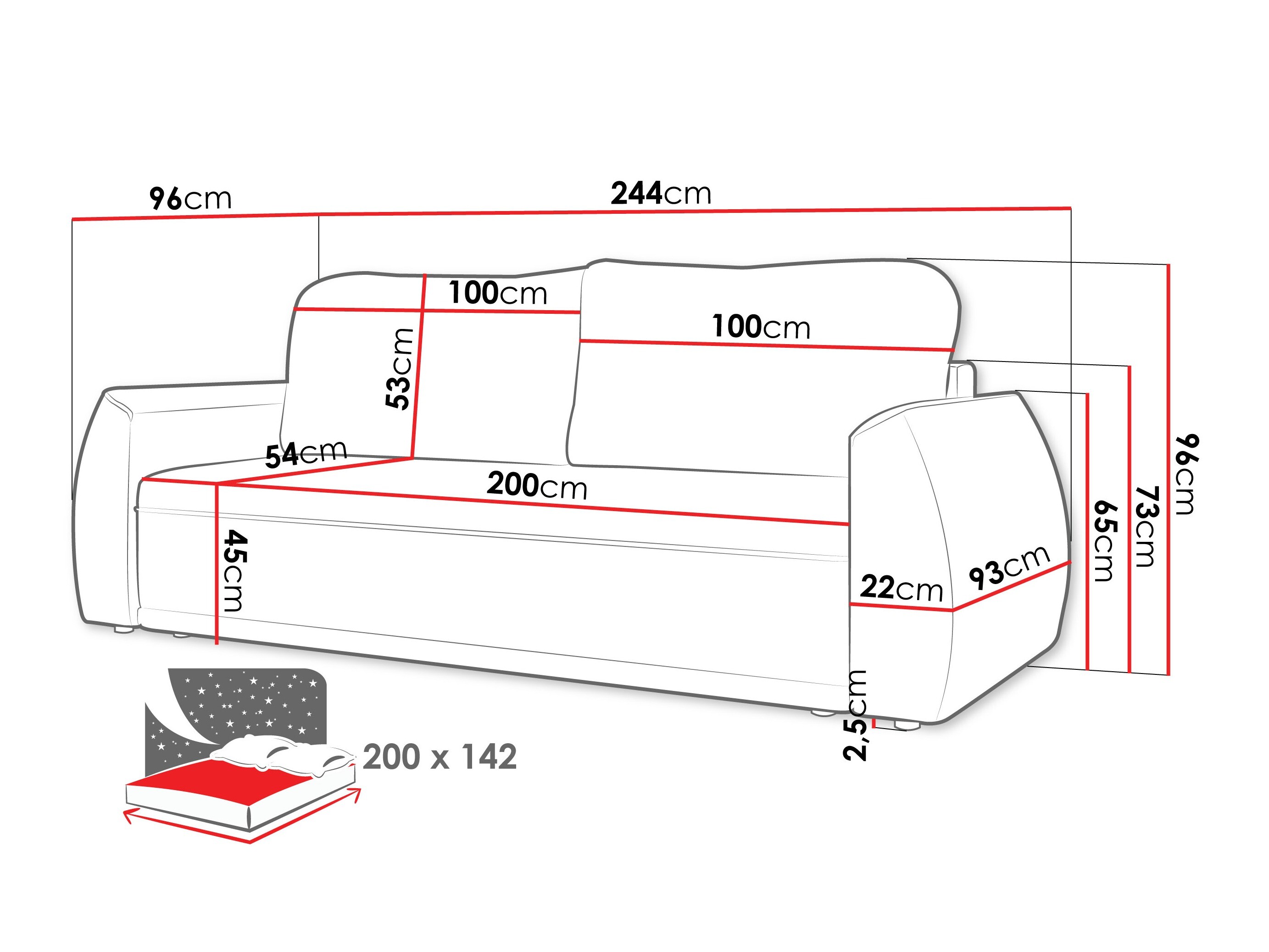 Sofa na razvlačenje Vineland 174 (Lumo 40)