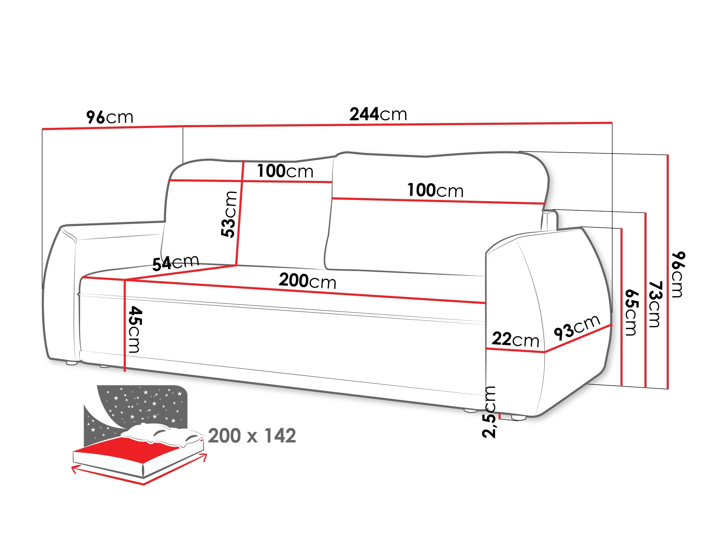 Sofa na razvlačenje Vineland 174 (Lumo 55)