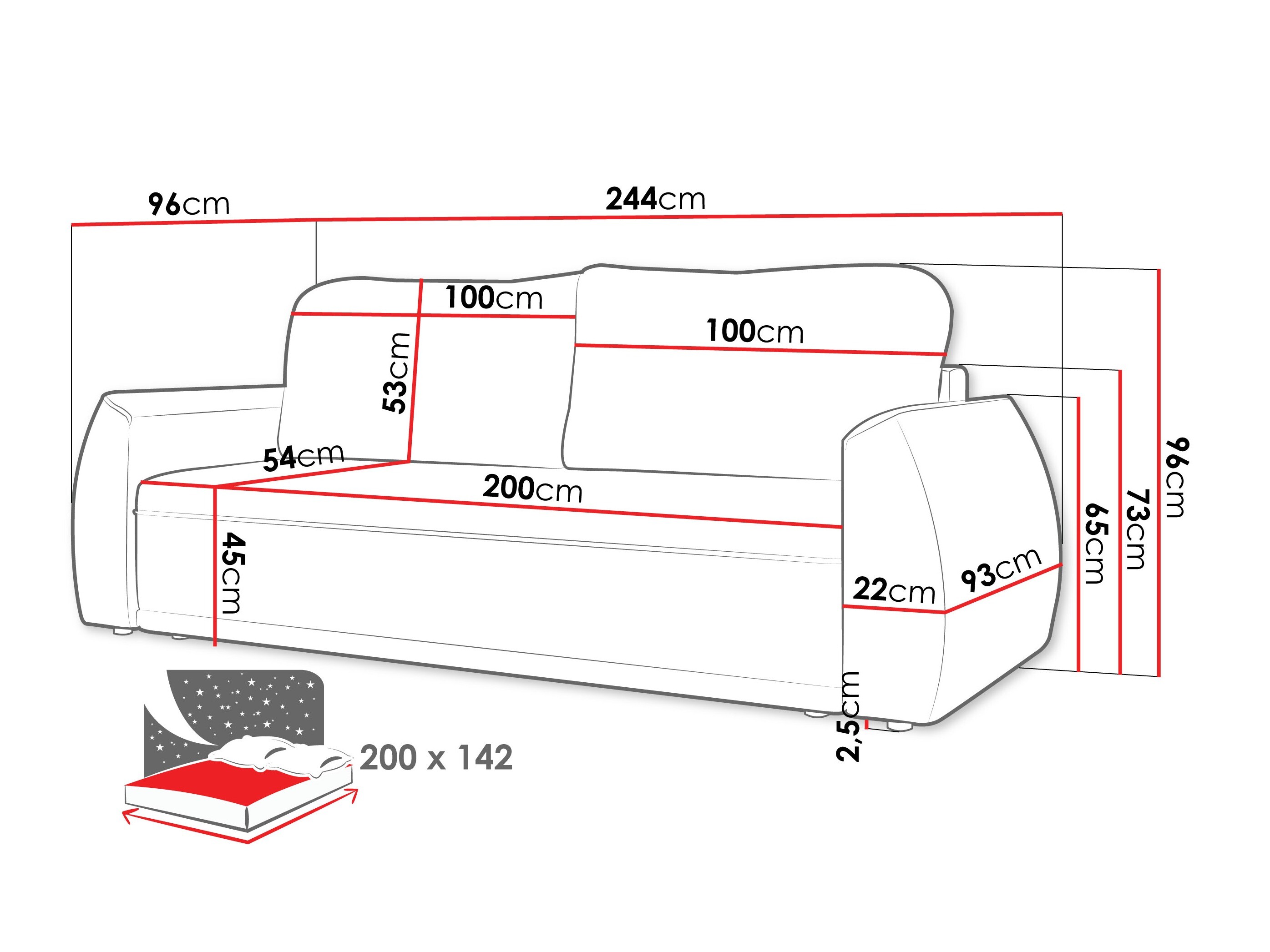 Sofa na razvlačenje Vineland 174 (Lumo 65)