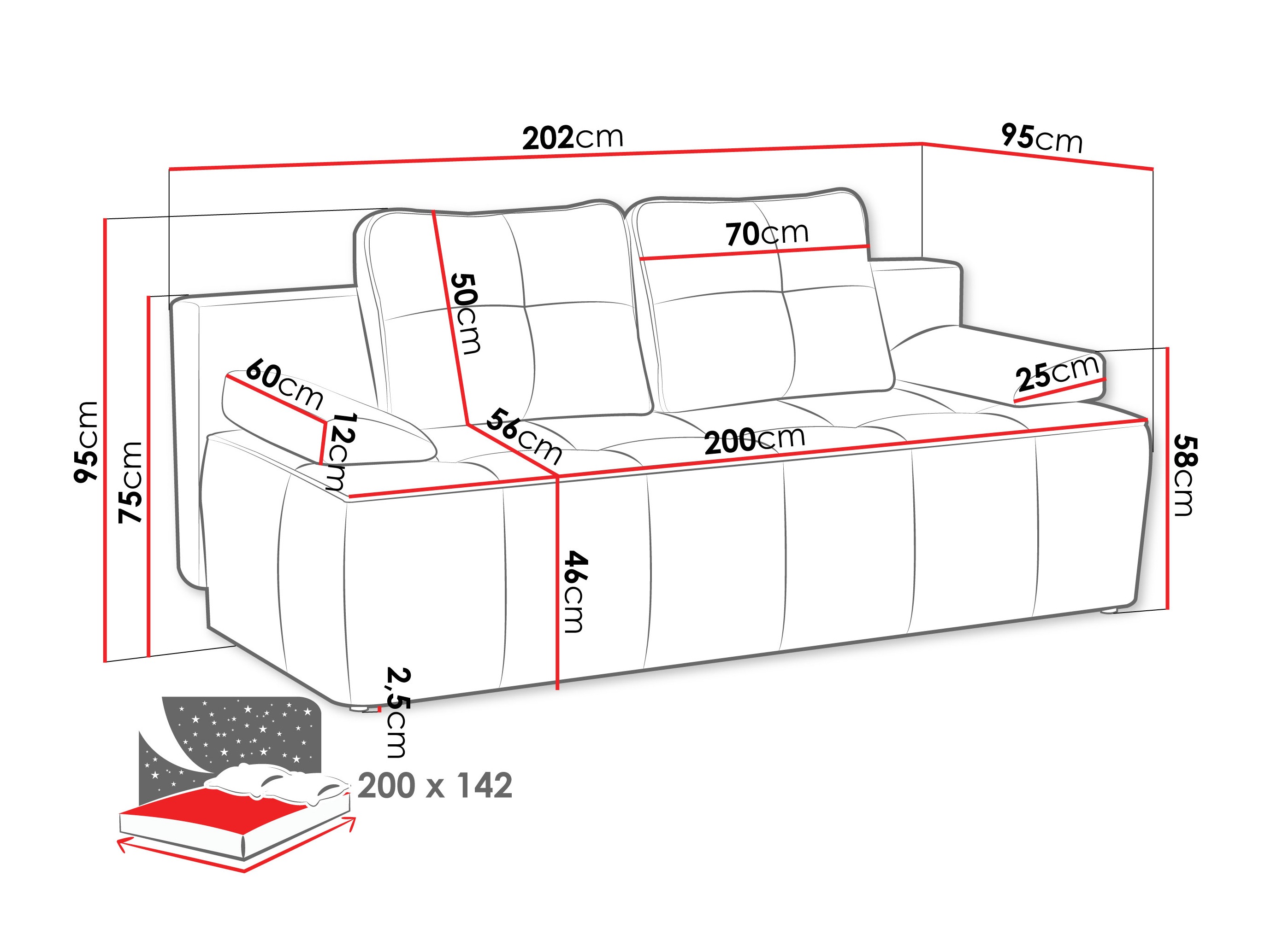 Sofa na razvlačenje Vineland 175 (Mela 30)